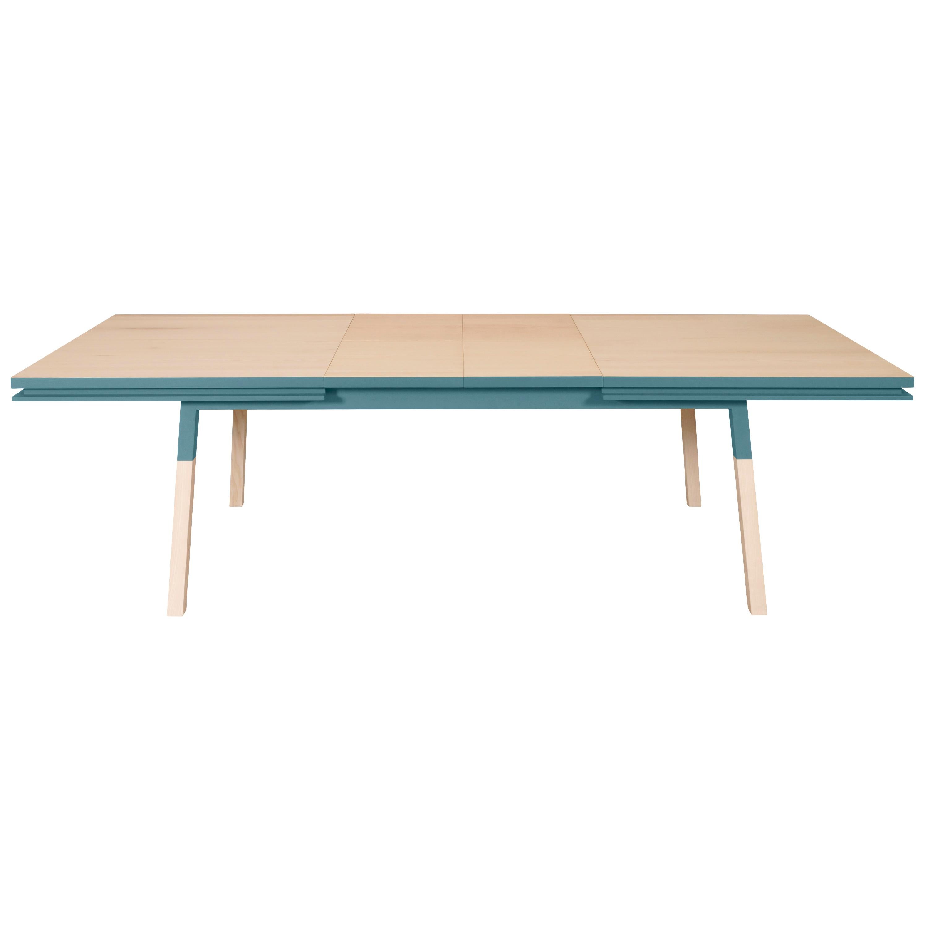 Oak Light Blue Extensible Table in Solid Ash Wood, Designed by Eric Gizard, Paris For Sale
