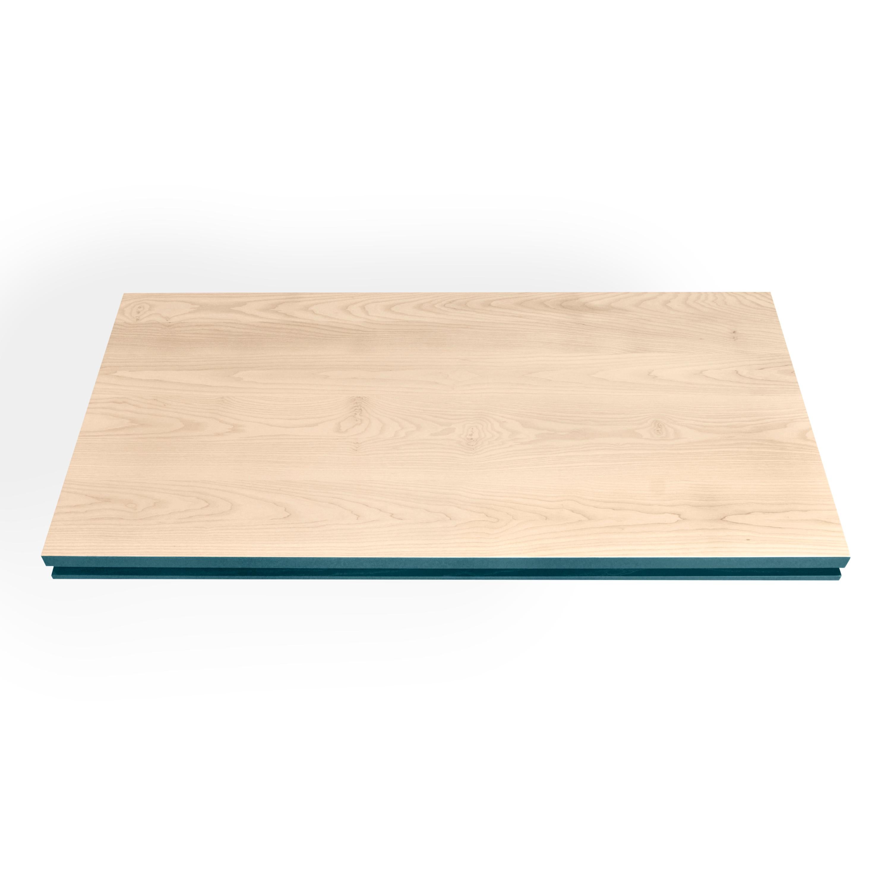 Light Blue Extensible Table in Solid Ash Wood, Designed by Eric Gizard, Paris For Sale 1