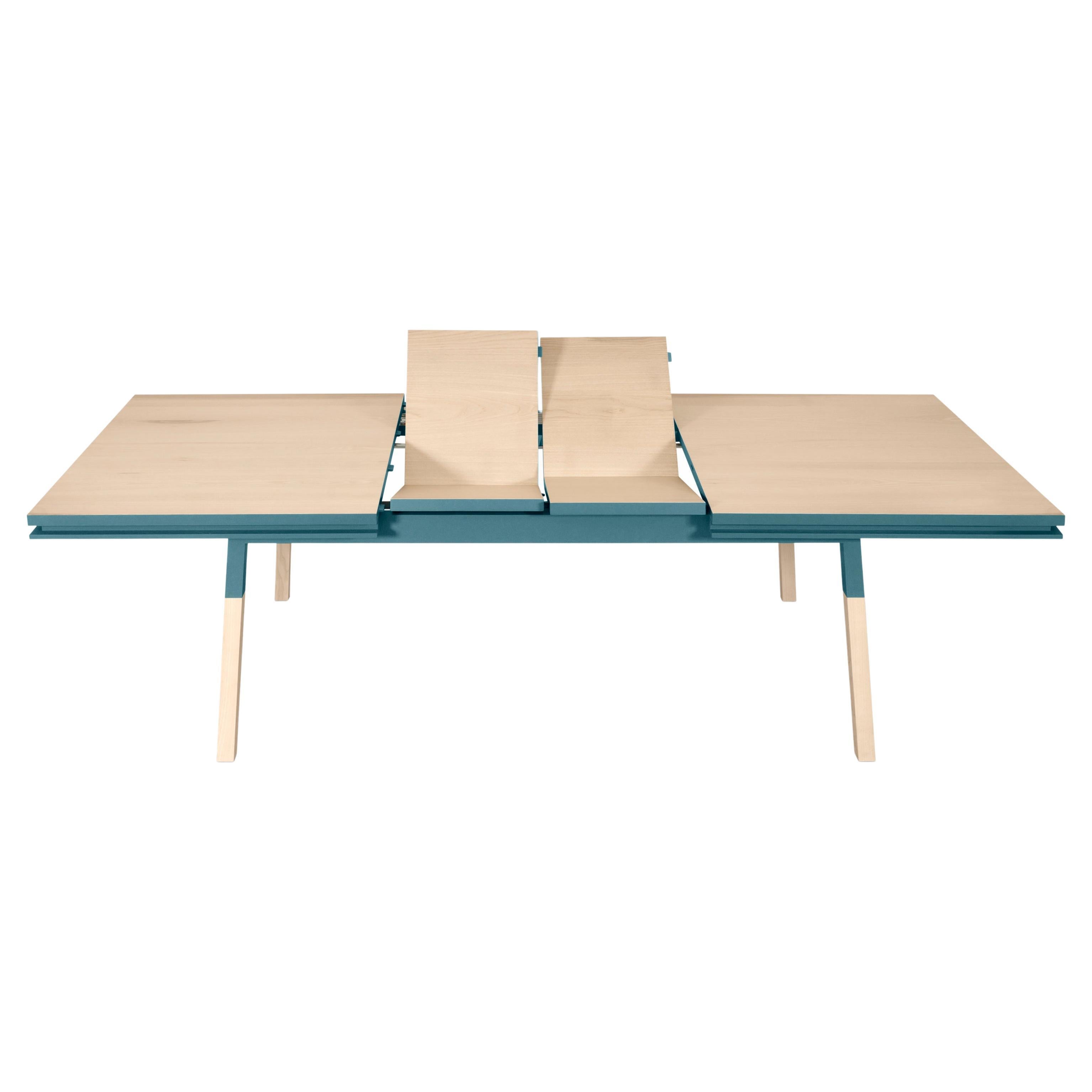 Light Blue Extensible Table in Solid Ash Wood, Designed by Eric Gizard, Paris For Sale