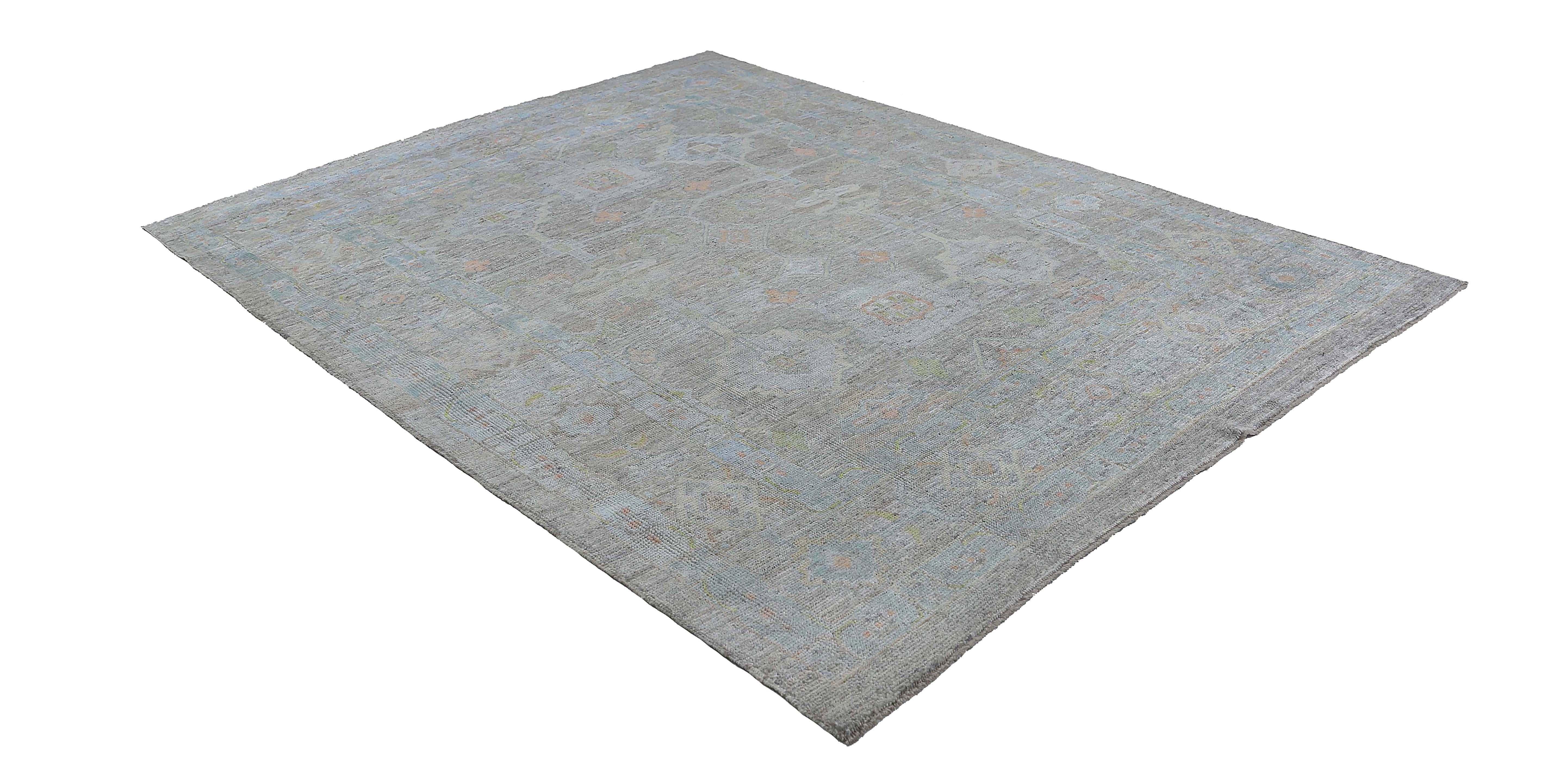 Light Blue Faded Oushak Rug For Sale 2