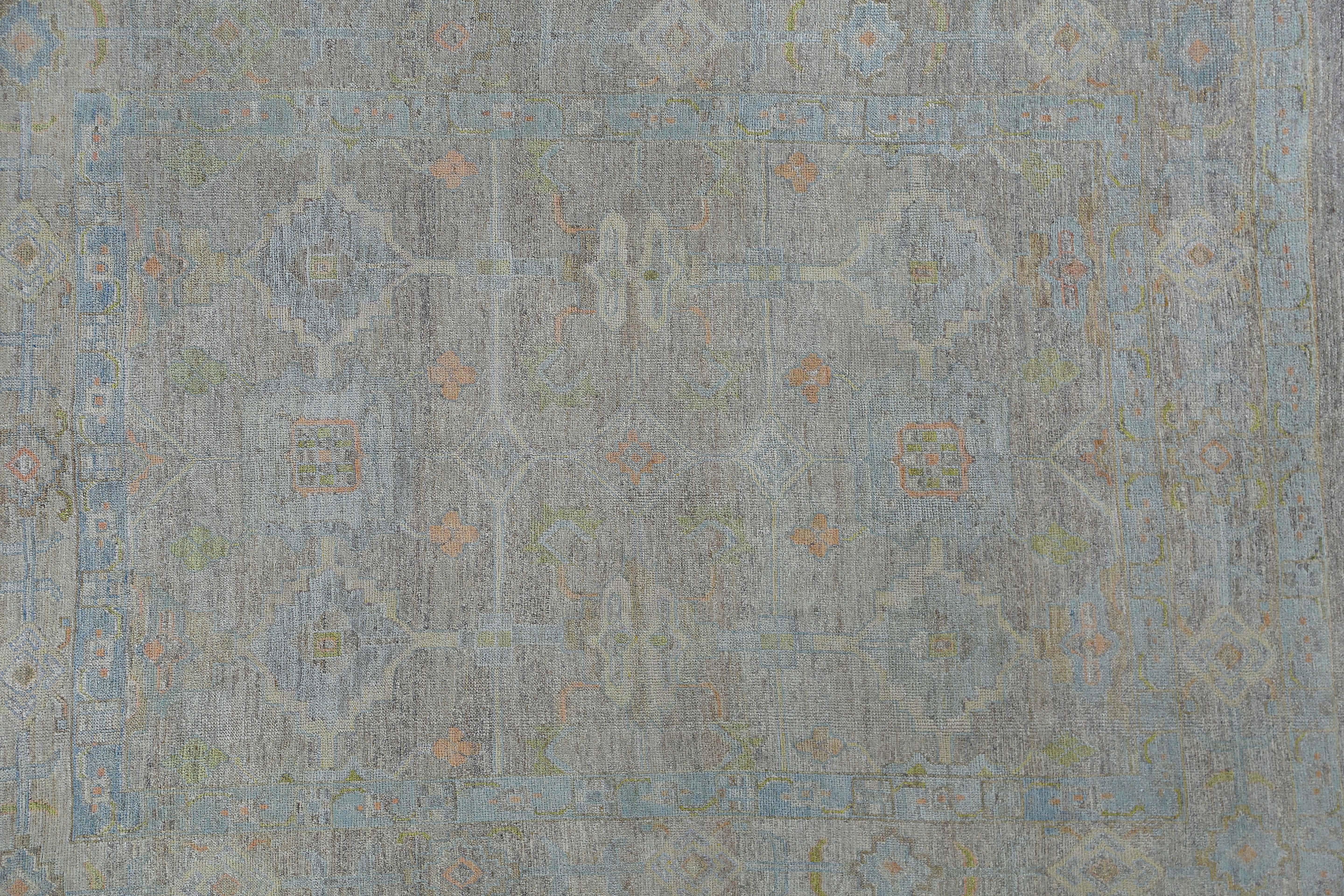 Light Blue Faded Oushak Rug For Sale 3