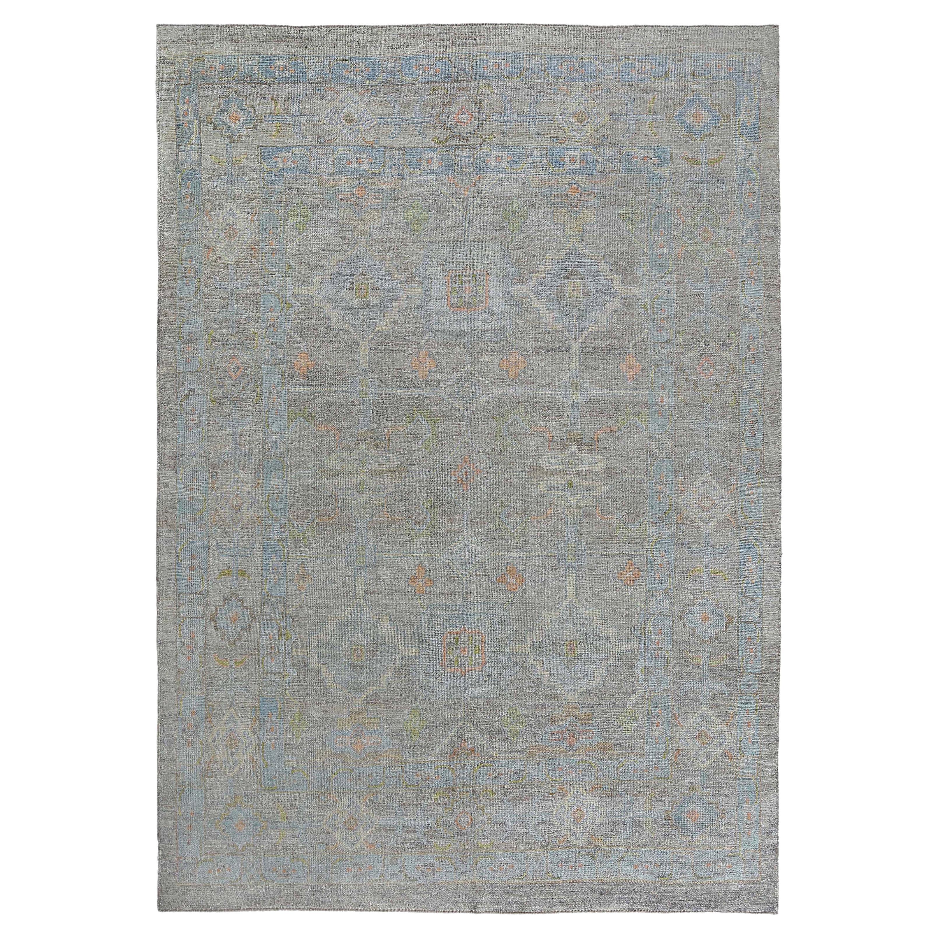 Light Blue Faded Oushak Rug For Sale