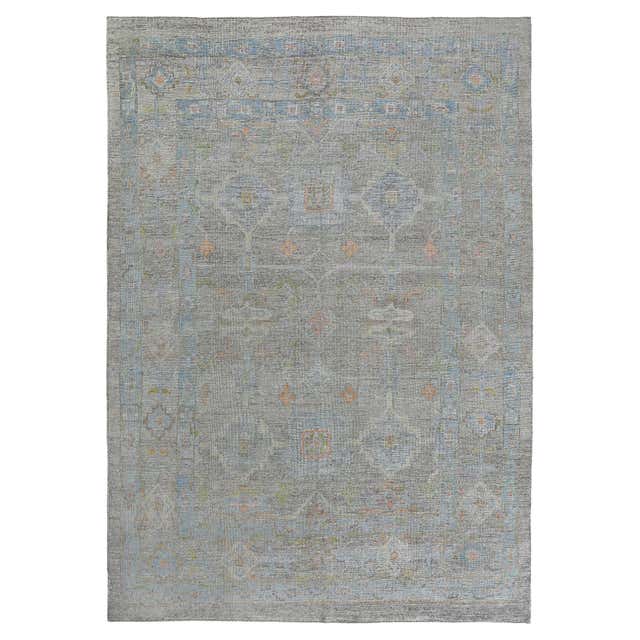 Faded Rose Pink and Aque Blue Color Anatolian Rug at 1stDibs