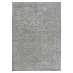 Afghanistan Oushak Area Rugs Circa 1990 - Wool Blue Ivory Design - 95498