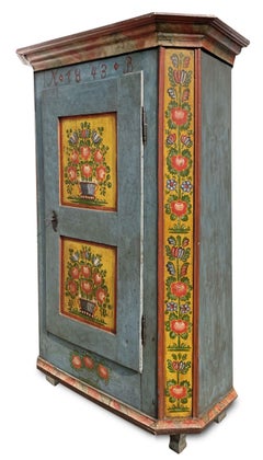 Light Blue Floral Painted Wardrobe, 1843, Central Europe