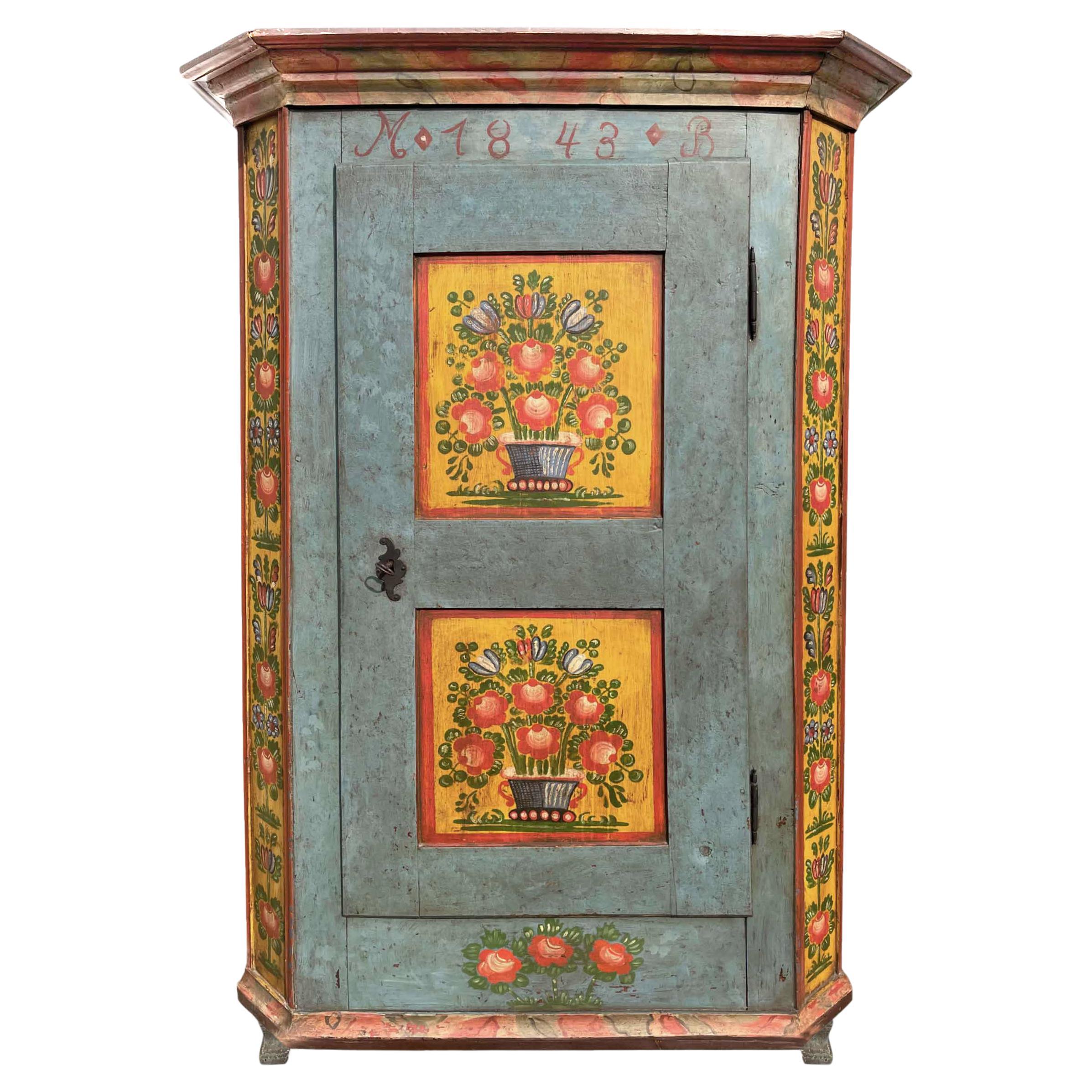 Light Blue Floral Painted Wardrobe, 1843, Central Europe