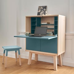 Light blue French secretary desk, designed by Eric Gizard in Paris