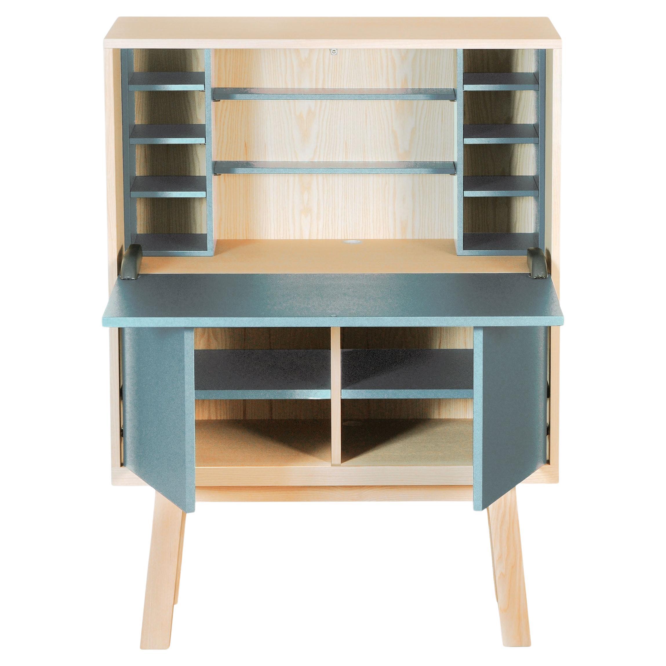 light blue French secrétaire in ash, designed by E. Gizard, Paris in 11 colours For Sale