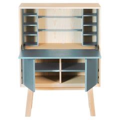 light blue French secrétaire in ash, designed by E. Gizard, Paris in 11 colours