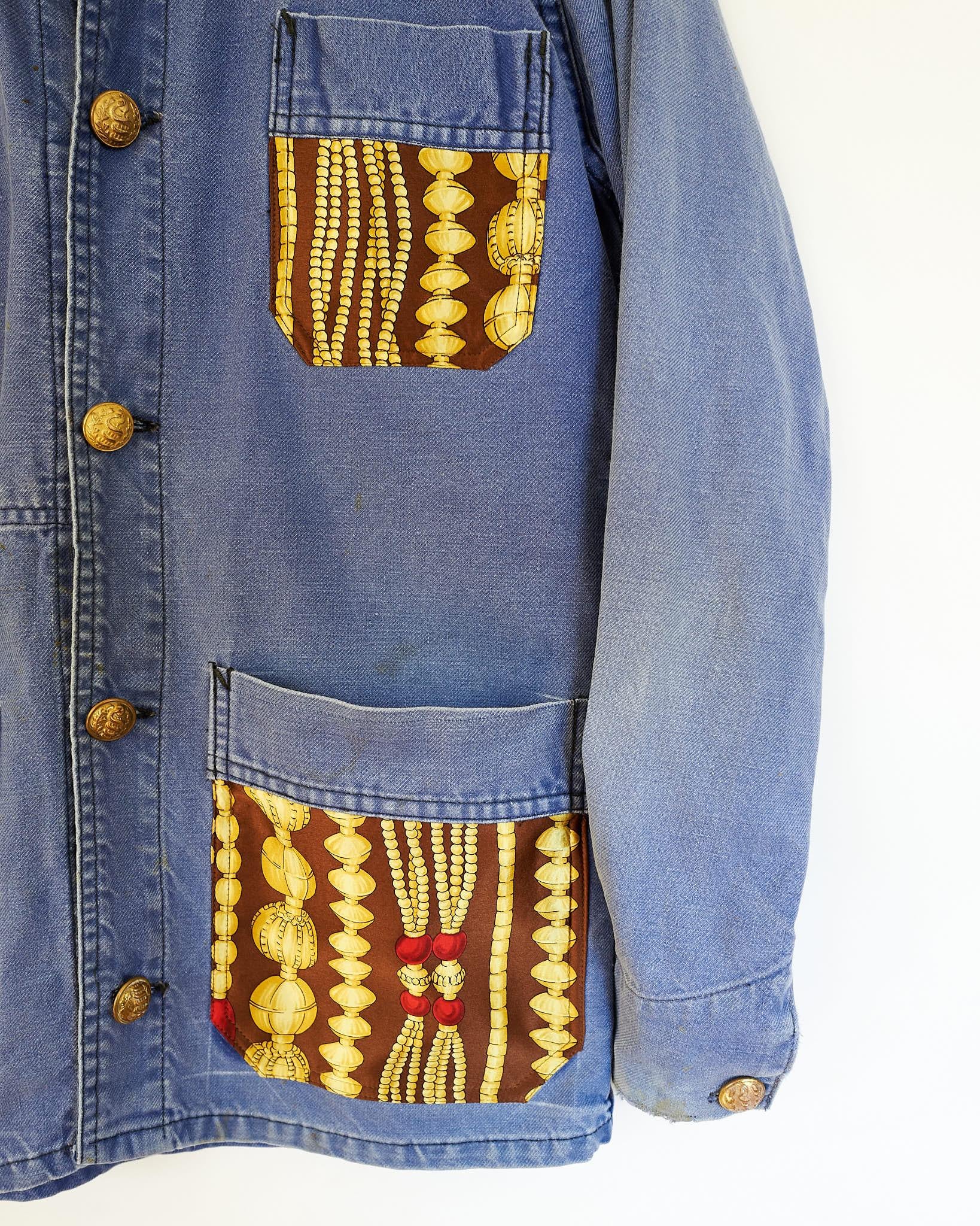 Women's Jacket Blazer French Blue Distressed Vintage Designer Chain Silk J Dauphin