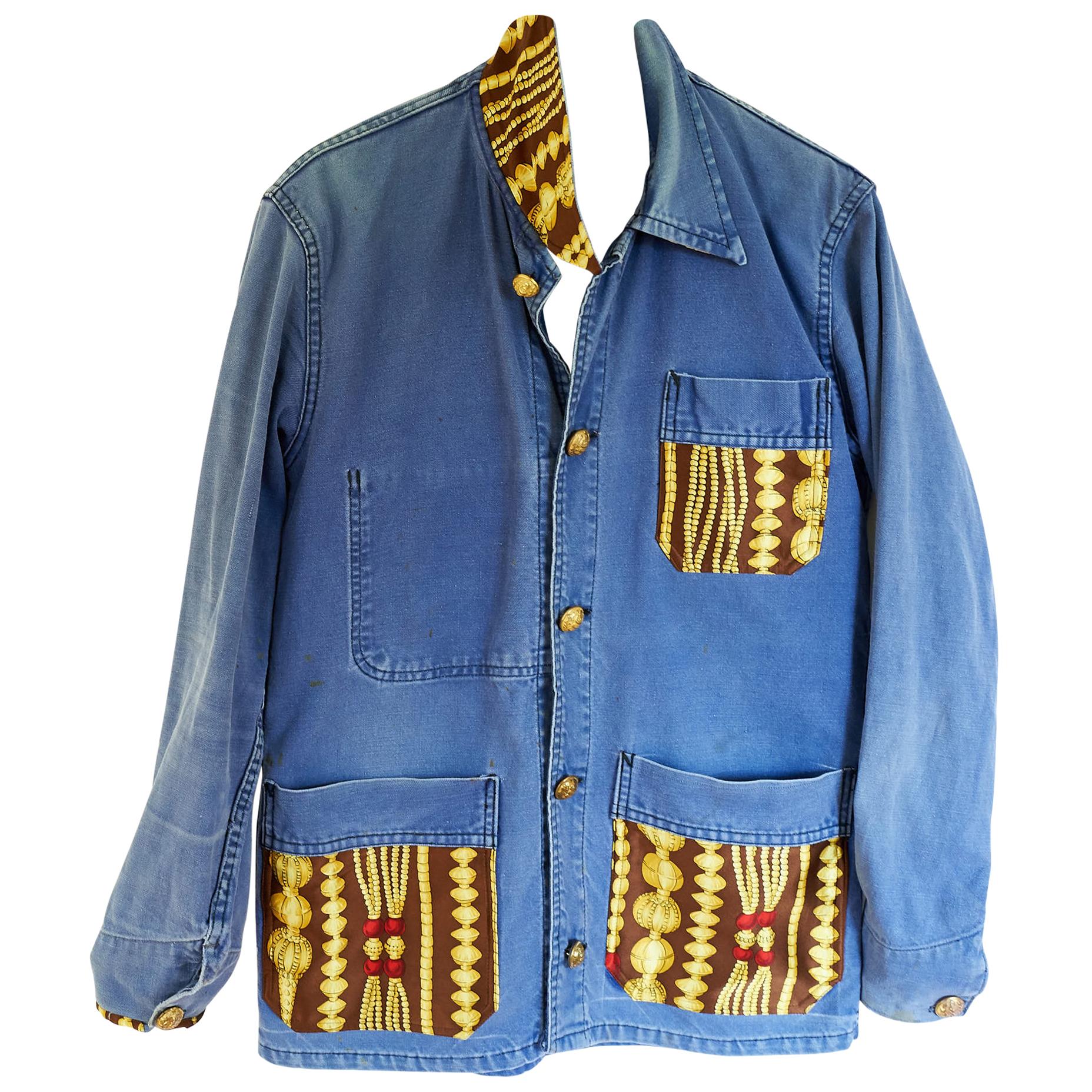 Jacket Blazer French Blue Distressed Vintage Designer Chain Silk J Dauphin