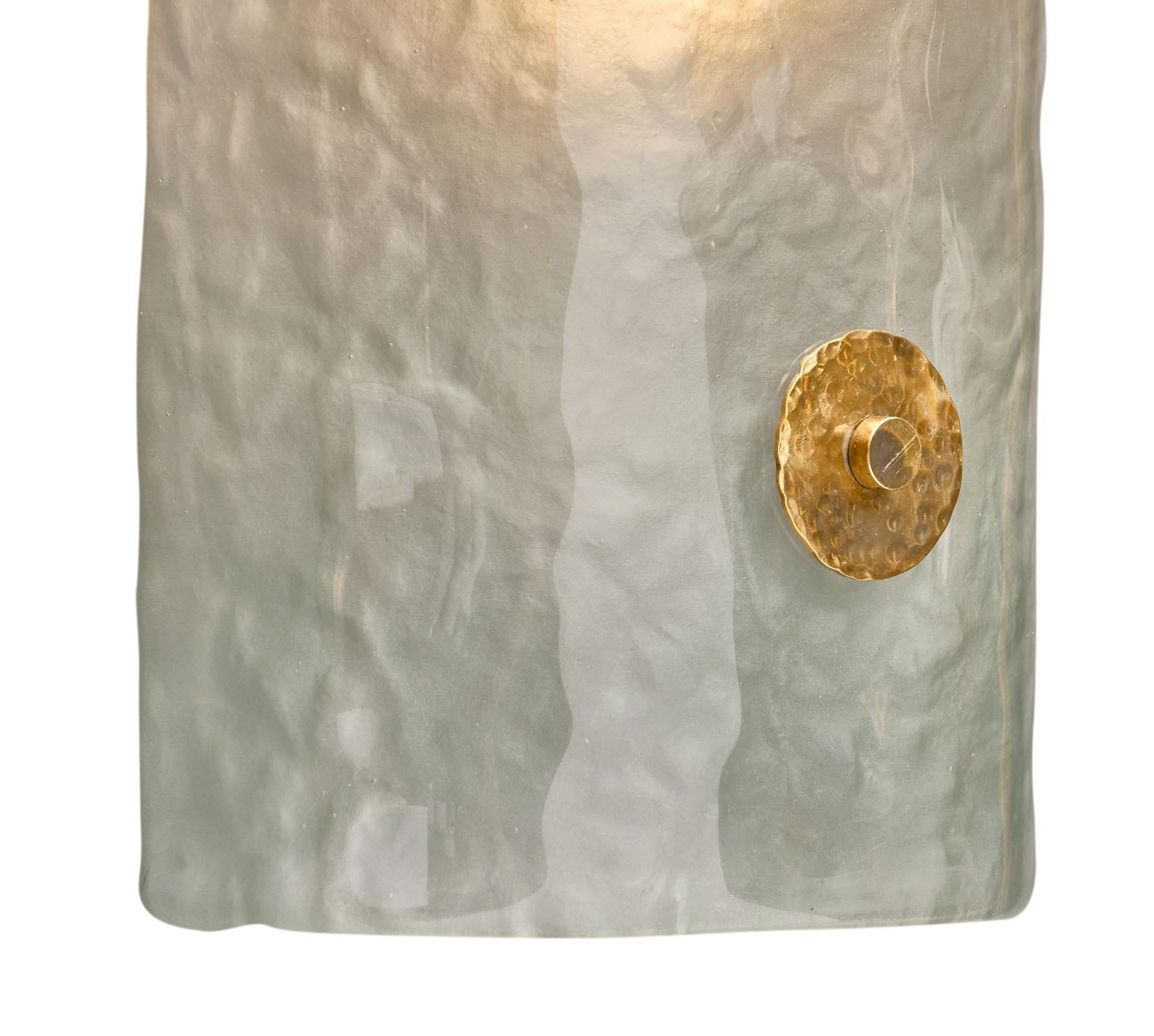 Brass Light Blue Frosted Murano Glass Sconces For Sale