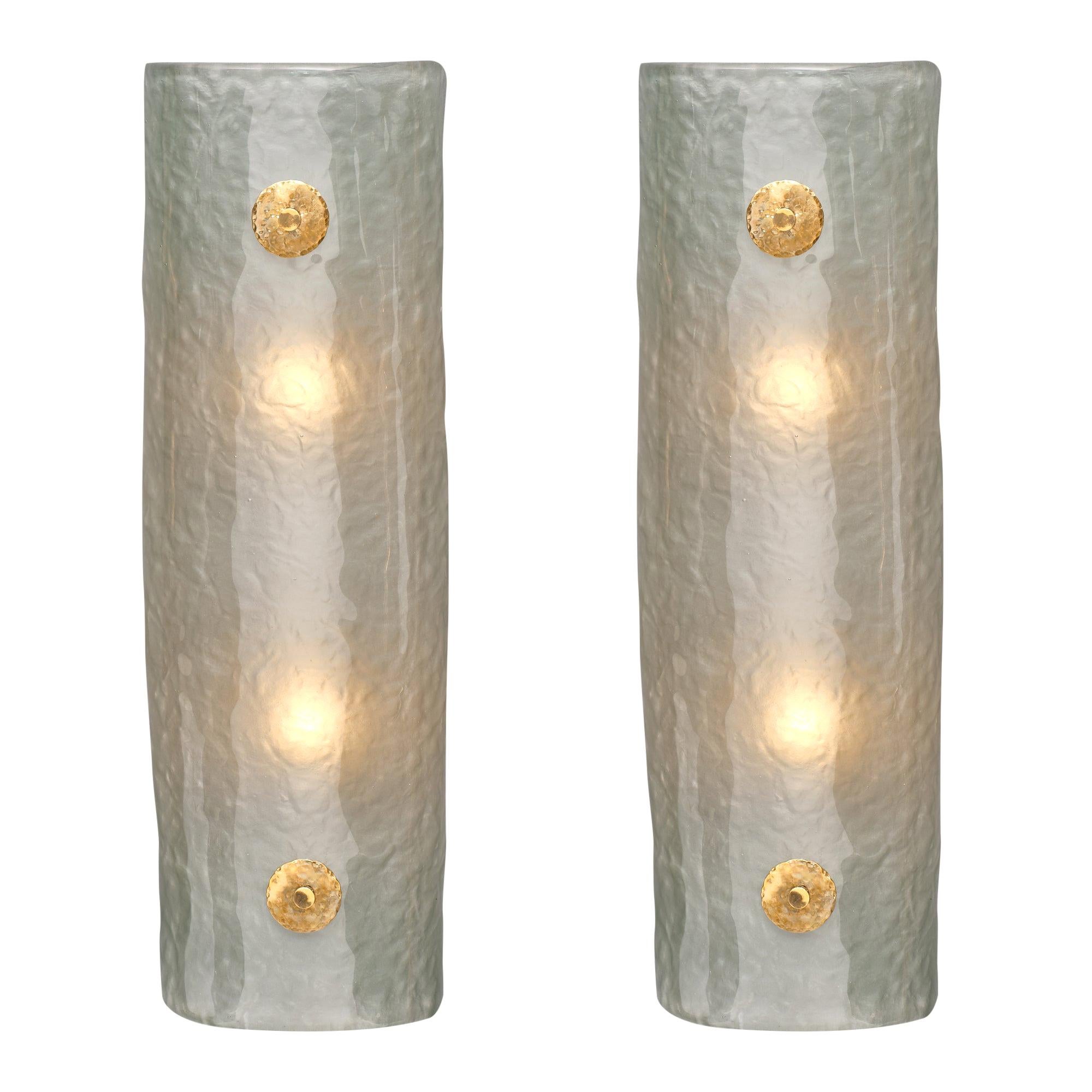 Light Blue Frosted Murano Glass Sconces For Sale