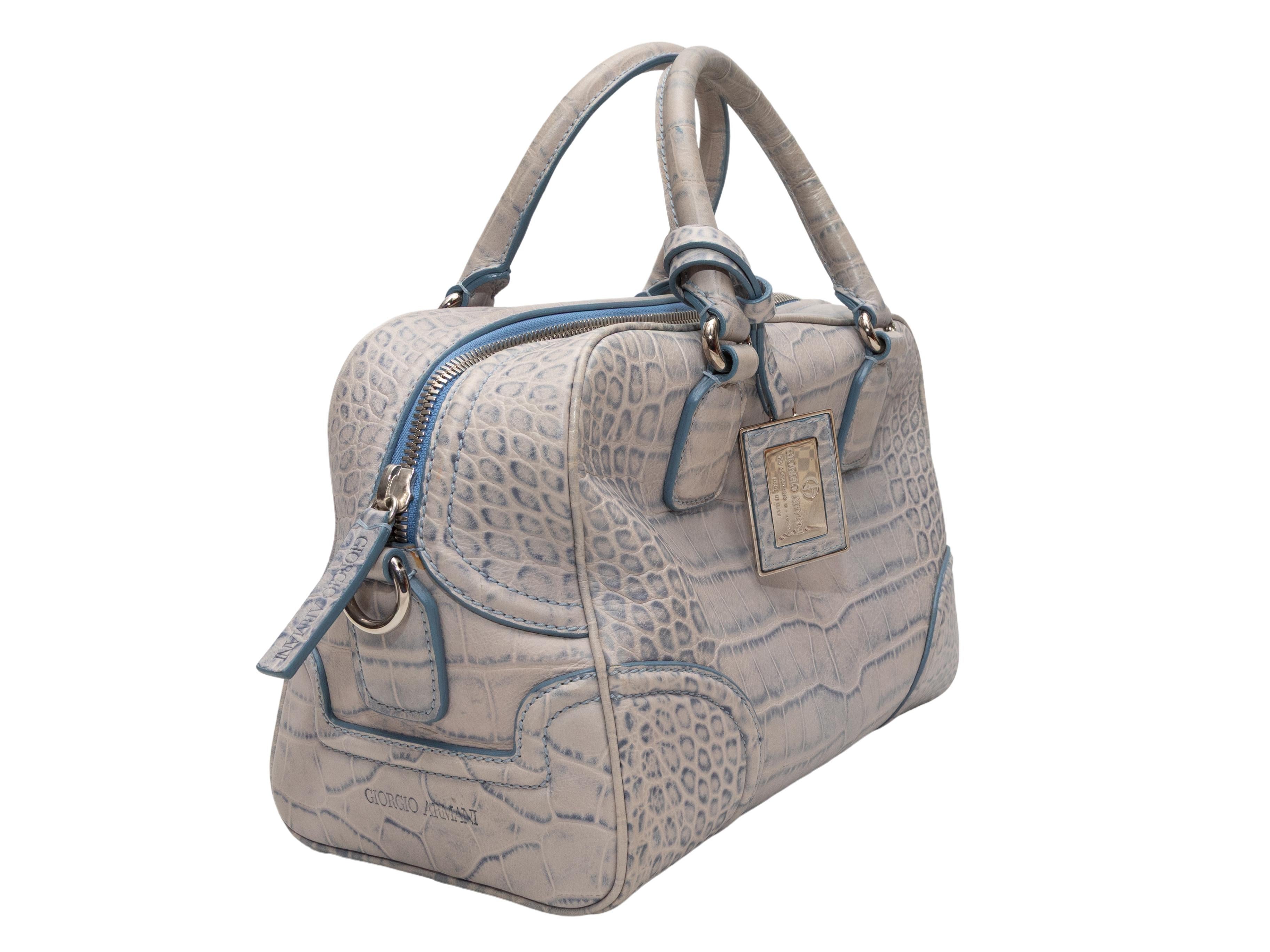 Hellblaue Giorgio Armani Top-Handle-Tasche aus geprägtem Leder (Grau) im Angebot