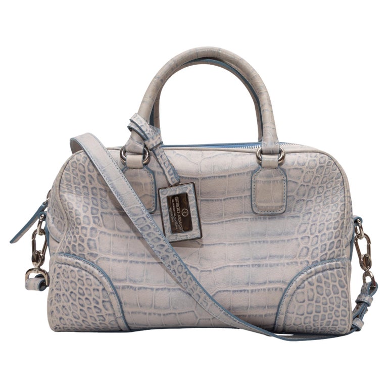 Bolso de asa superior de piel gofrada azul claro Giorgio Armani en