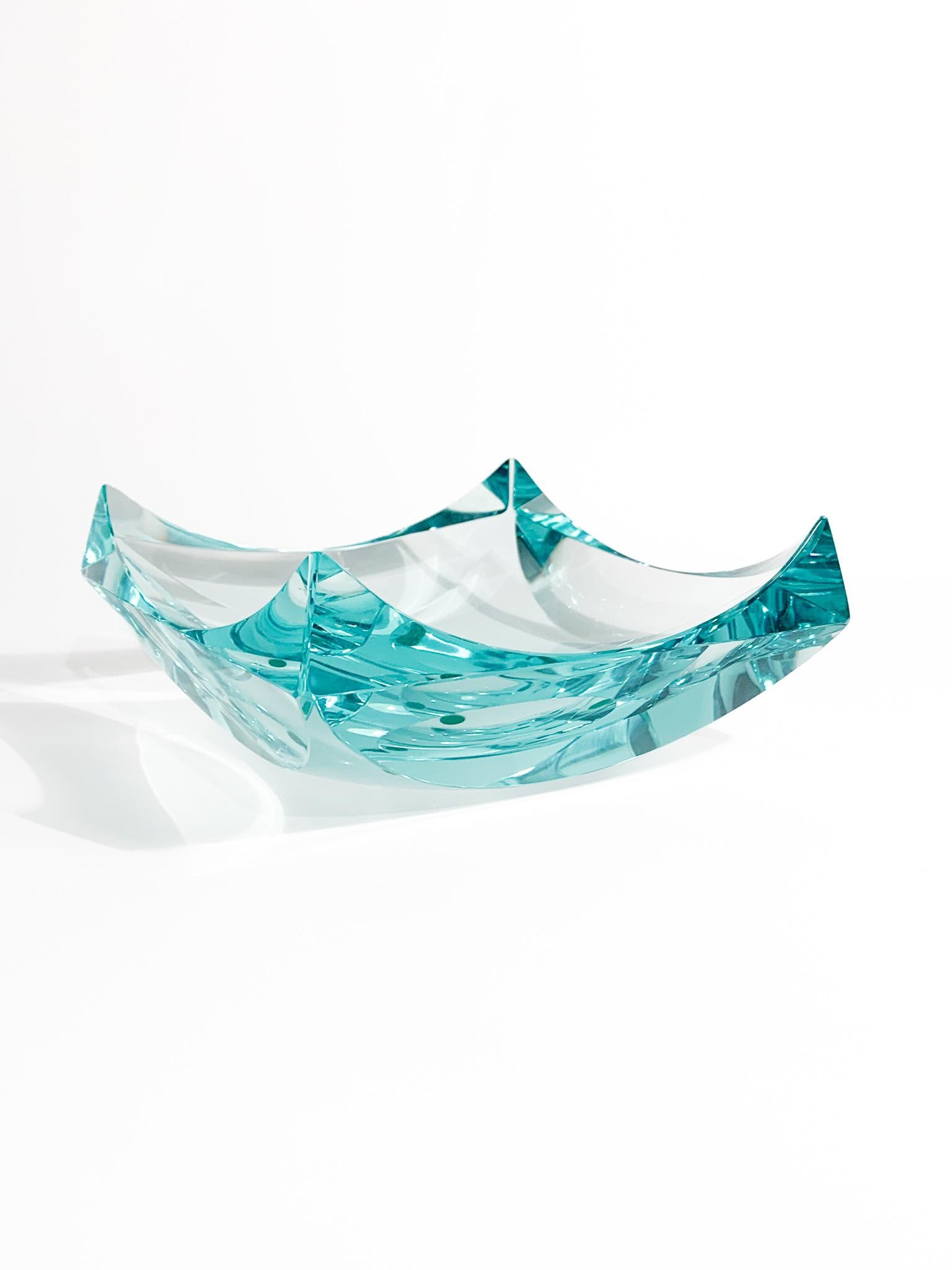 Mid-Century Modern Light Blue Glass Ashtray Attributed to Fontana Arte from the 1970s For Sale