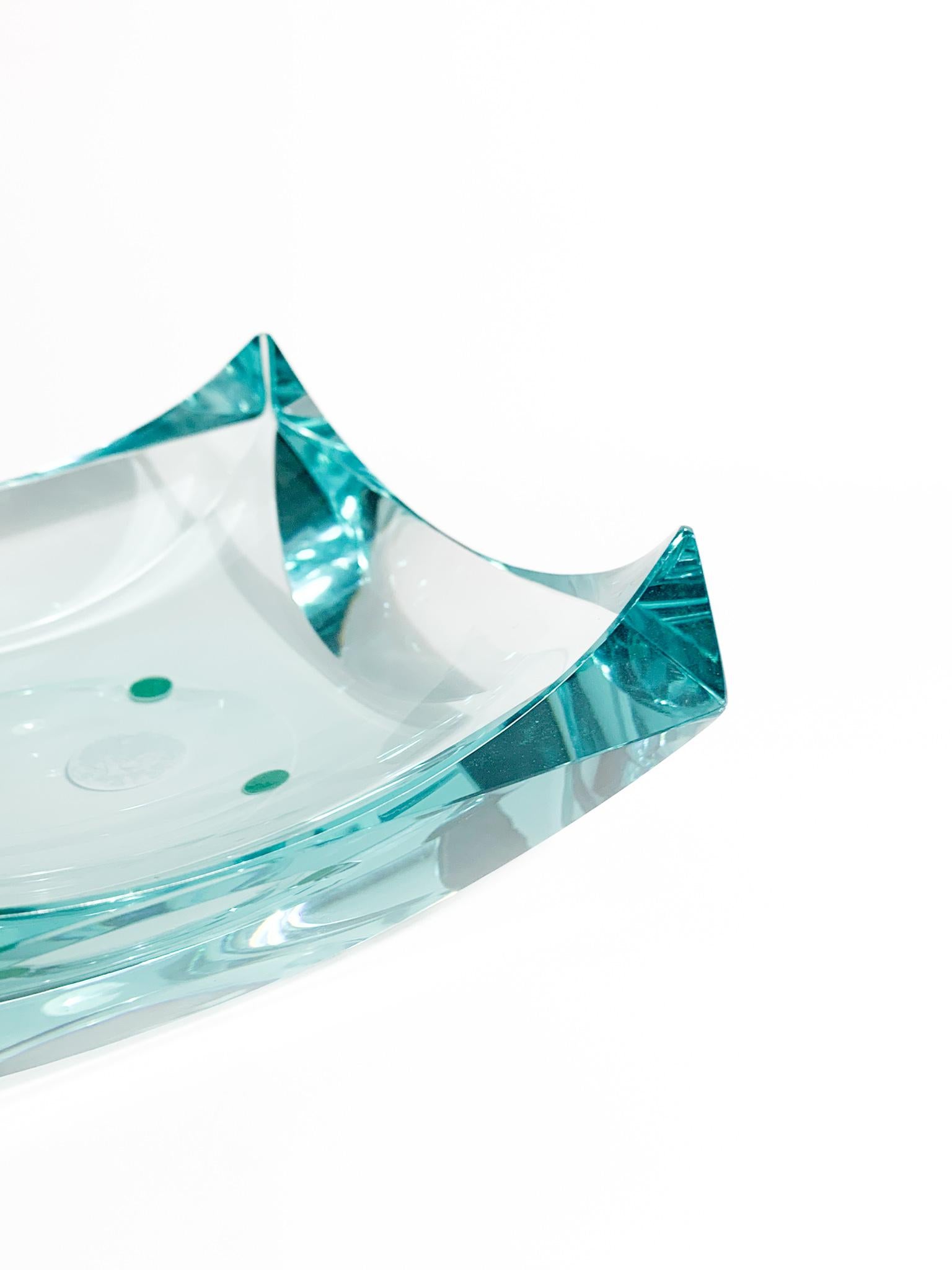 Italian Light Blue Glass Ashtray Attributed to Fontana Arte from the 1970s For Sale