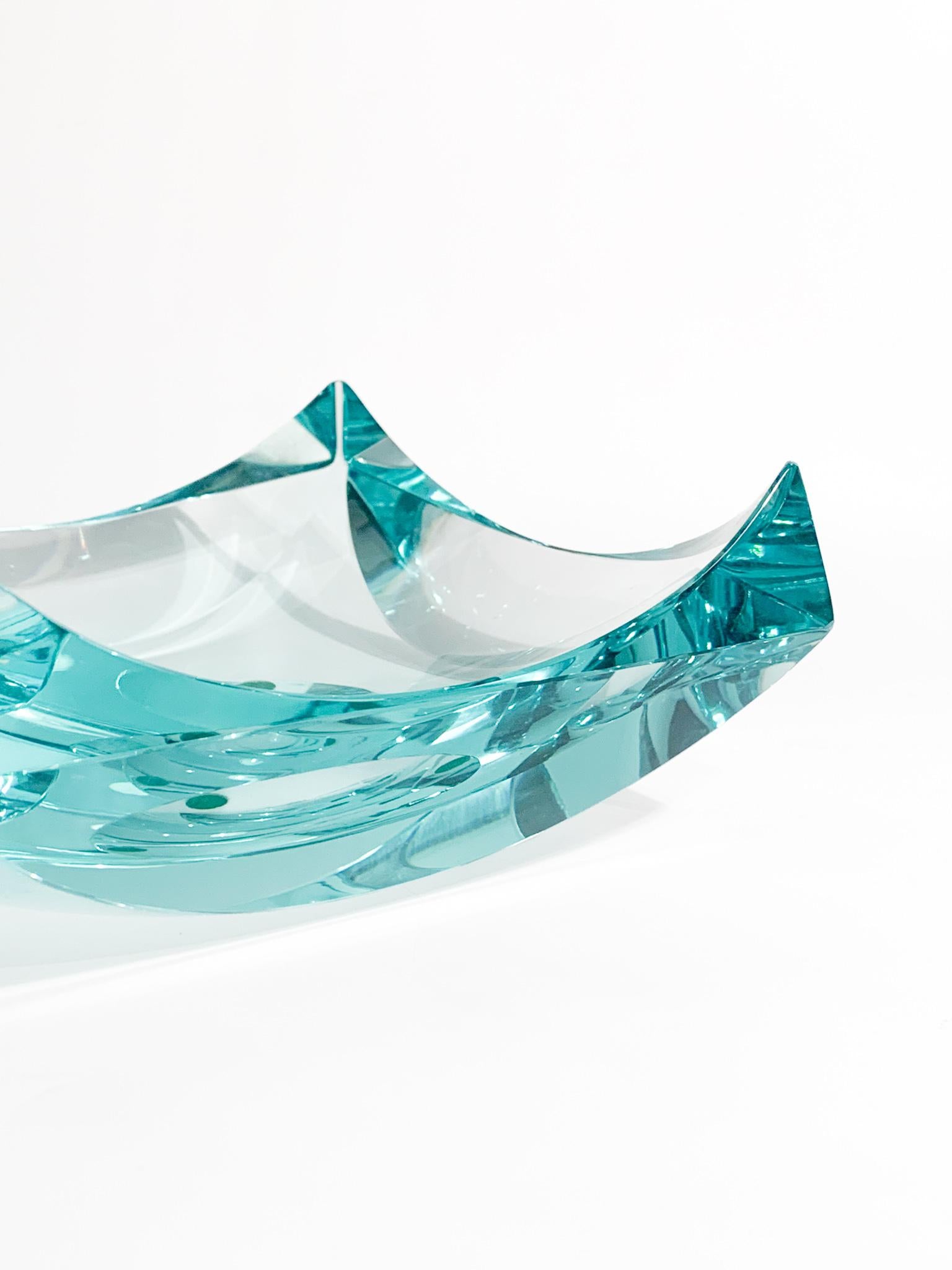 Light Blue Glass Ashtray Attributed to Fontana Arte from the 1970s In Good Condition For Sale In Milano, MI