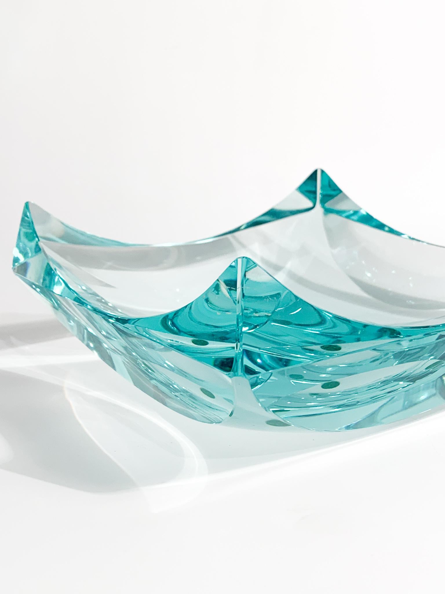 Late 20th Century Light Blue Glass Ashtray Attributed to Fontana Arte from the 1970s For Sale