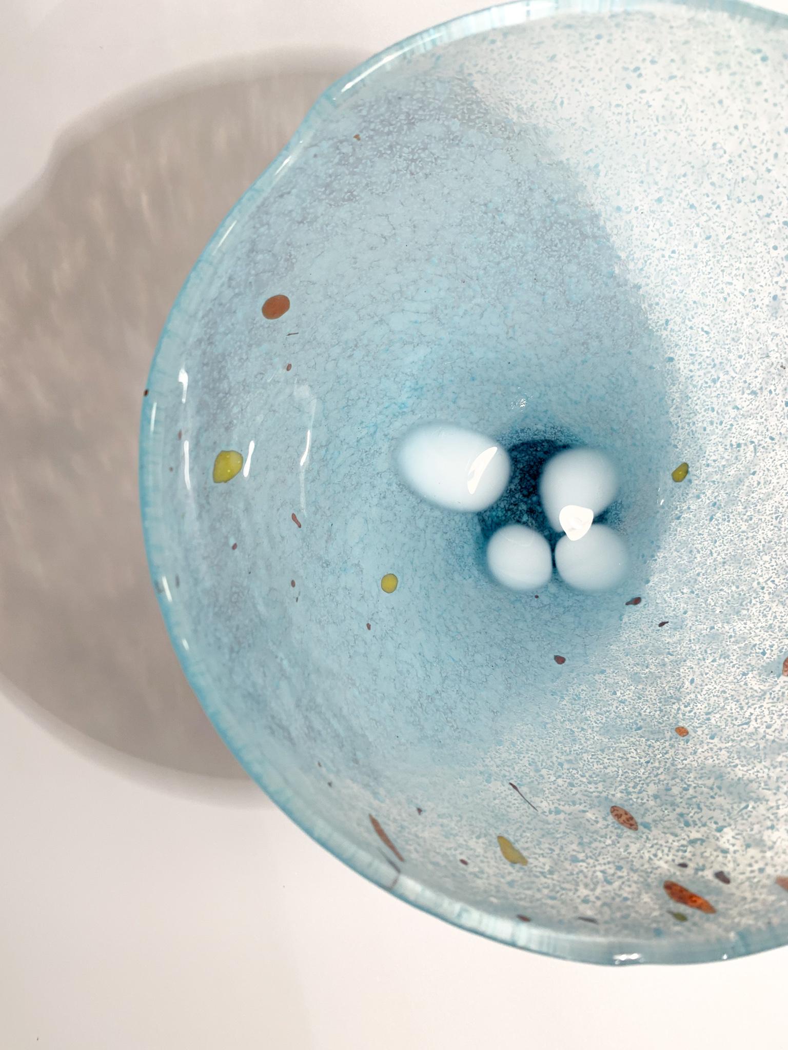 Blown Glass Light Blue Glass Bowl by Bertil Vallien for Kosta Boda form the 90s