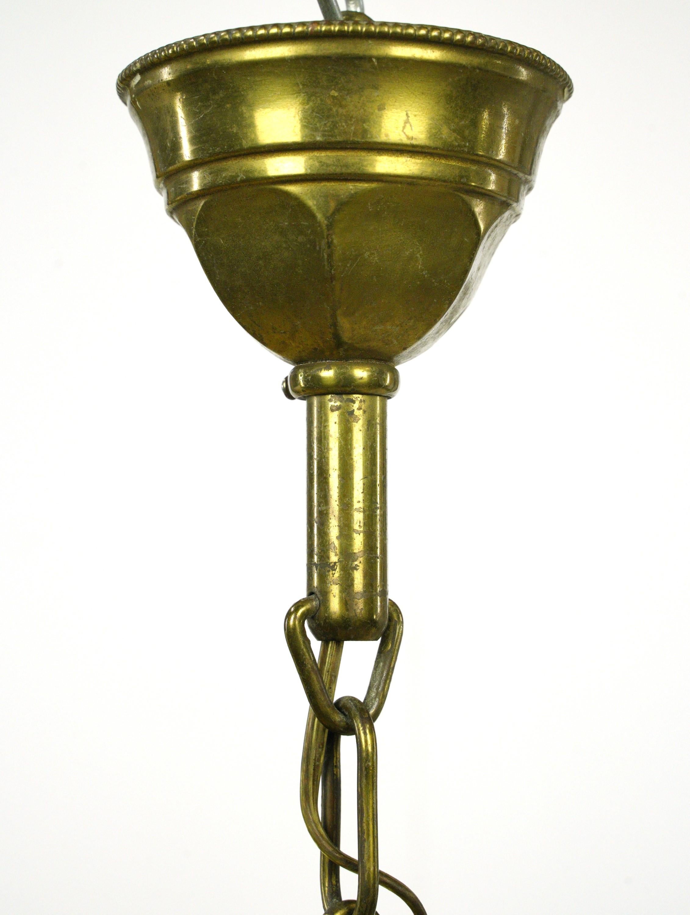 Light Blue Glass Globe w Brass Chain Pendant Light For Sale 1