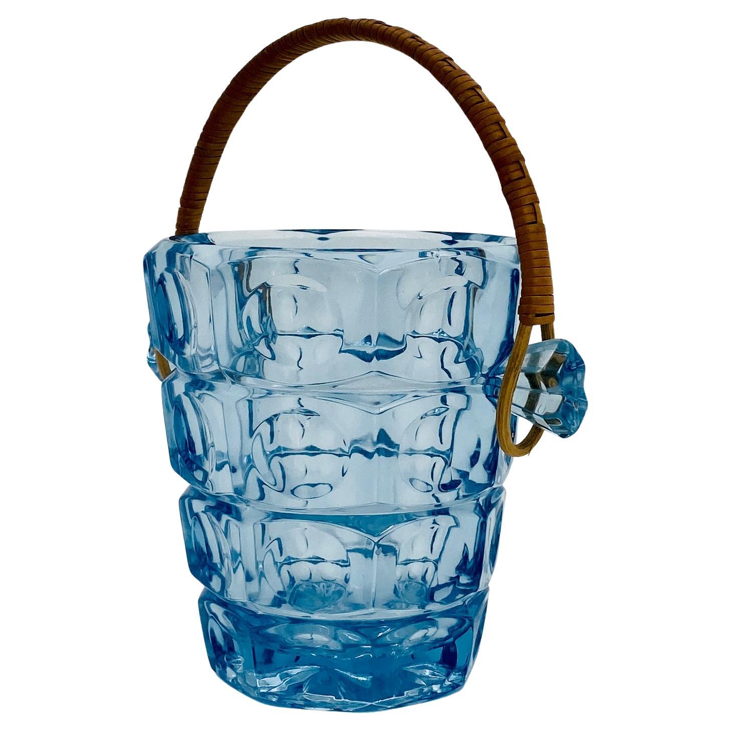 Modern Light Blue Glass Ice Bucket by Jacob Bang, Holmegaard, Denmark, 1960