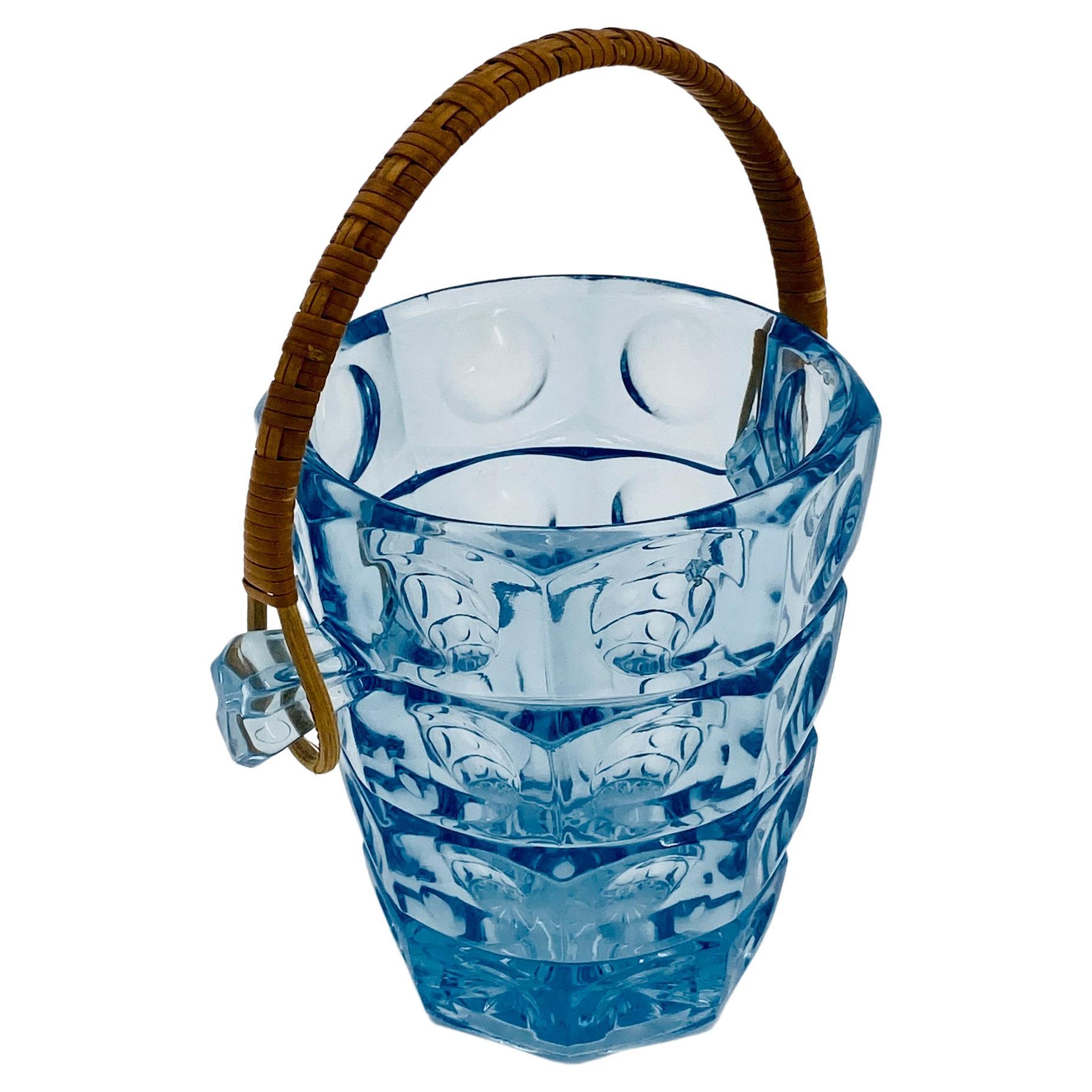 Danish Light Blue Glass Ice Bucket by Jacob Bang, Holmegaard, Denmark, 1960