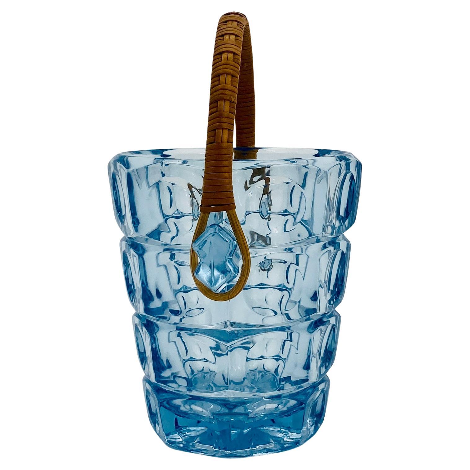 Hand-Crafted Light Blue Glass Ice Bucket by Jacob Bang, Holmegaard, Denmark, 1960