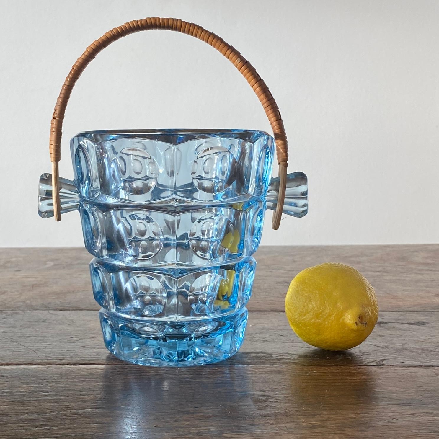 Light Blue Glass Ice Bucket by Jacob Bang, Holmegaard, Denmark, 1960 In Good Condition In Haddonfield, NJ