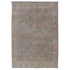 Light Blue/Gray Background Persian Antique Tabriz Rug with Herati Design