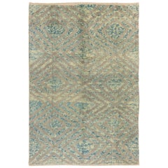 Modern Hand Knotted Rug in Blue, Gray & Beige, 100% Wool, Custom Ops Available