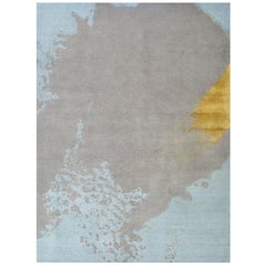 Light Blue Gray Gold Modern Abstract Hand Knotted Rug