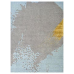 Light Blue Gray Gold Modernist Abstract Hand Knots Rugs (tapis noué à la main)