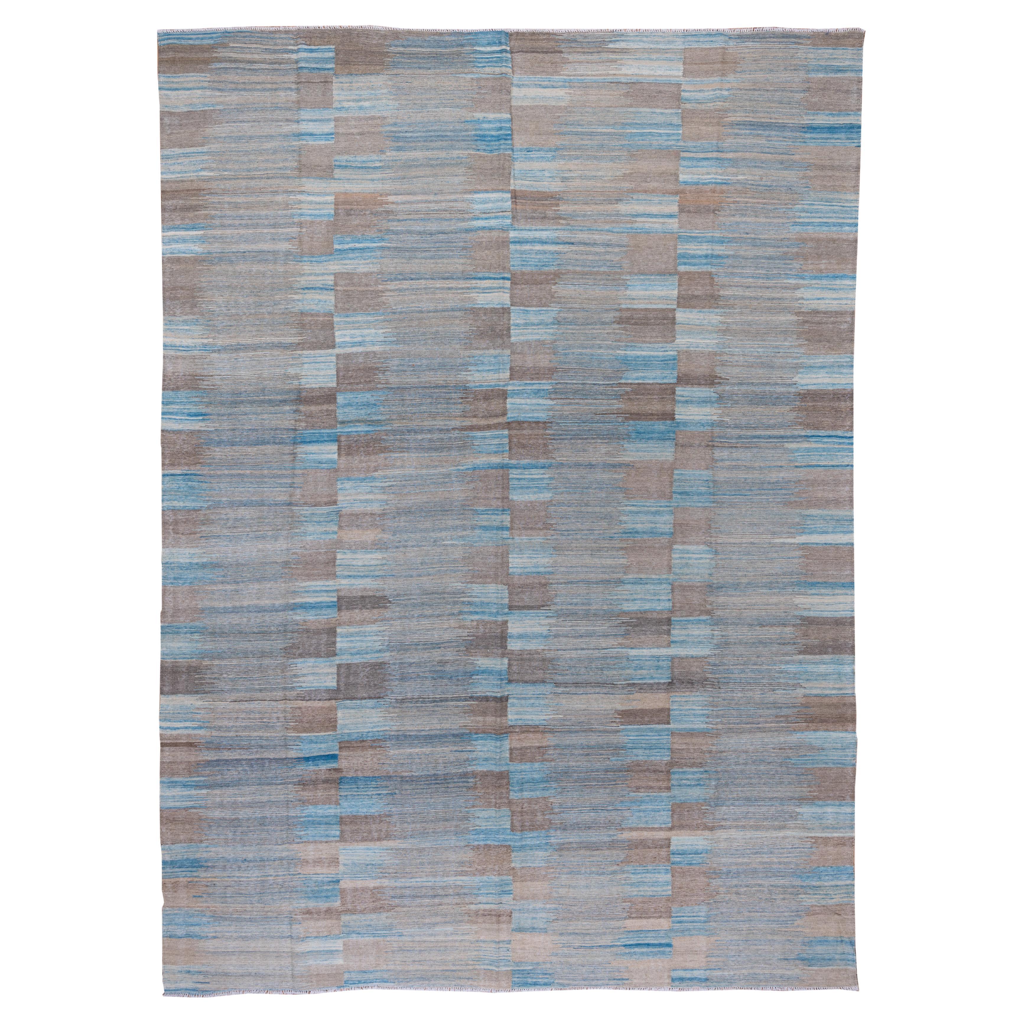 Light Blue & Gray Scandinavian Design Flatweave Area Rug