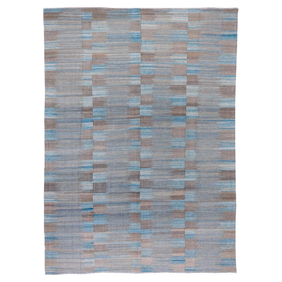 Rug and Kilim’s Scandinavian-Inspired Silver-Gray and Blue Wool Kilim ...