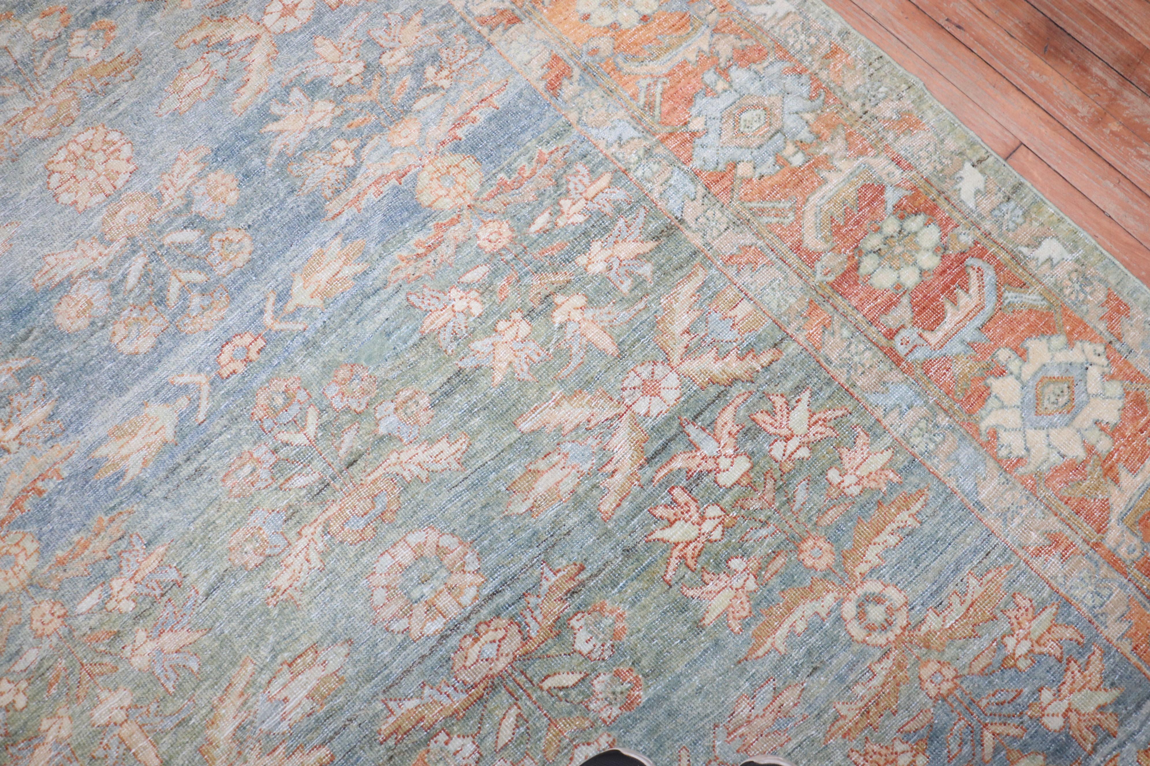 Light Blue Green Antique Persian Mahal Gallery Size Rug In Good Condition For Sale In New York, NY
