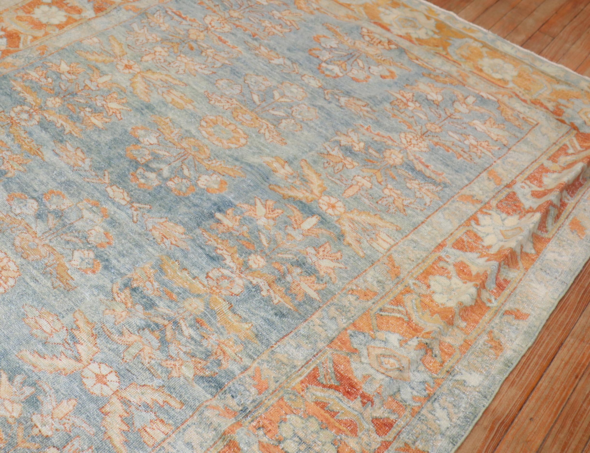 Early 20th Century Light Blue Green Antique Persian Mahal Gallery Size Rug For Sale