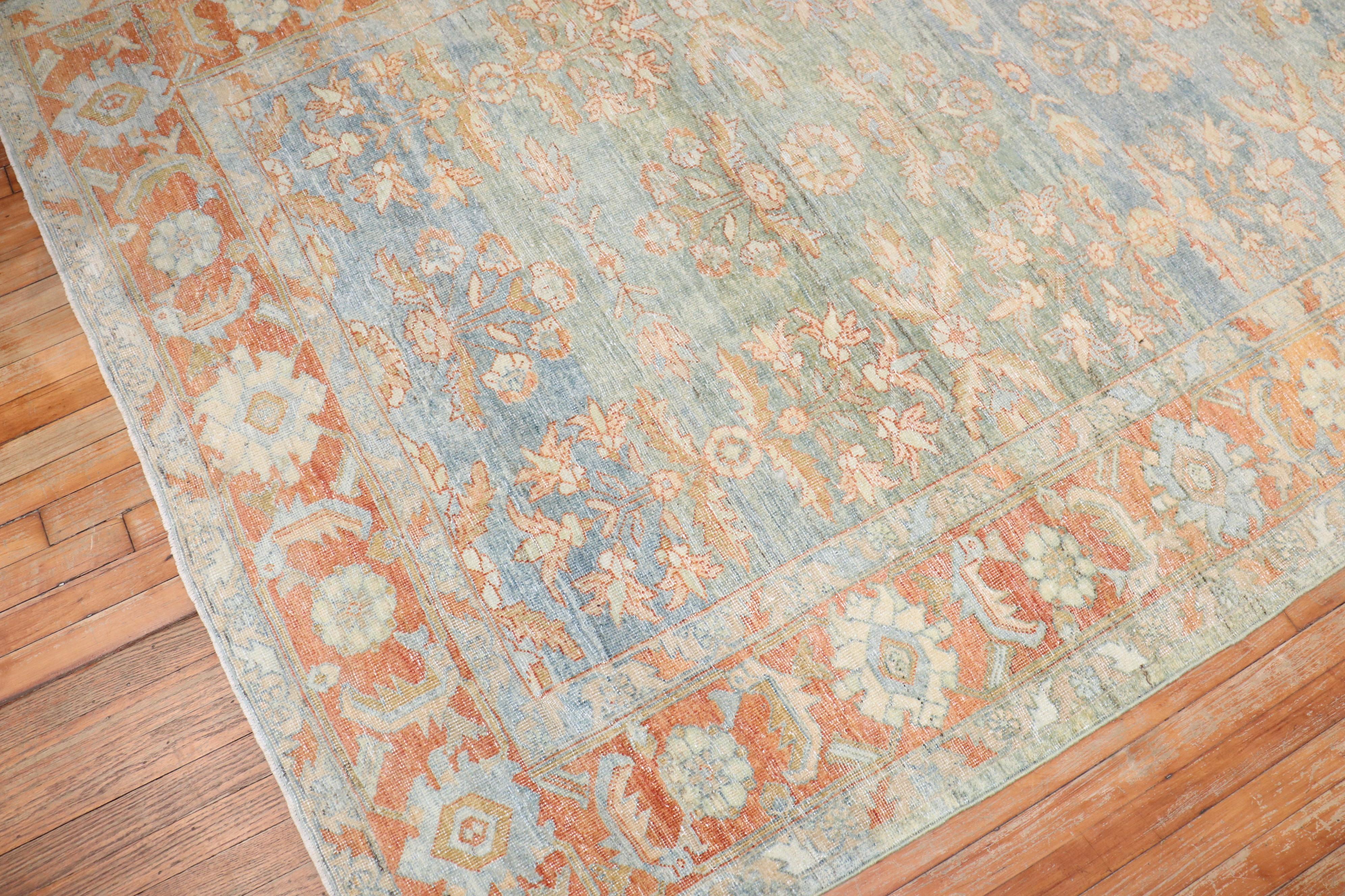 Wool Light Blue Green Antique Persian Mahal Gallery Size Rug For Sale
