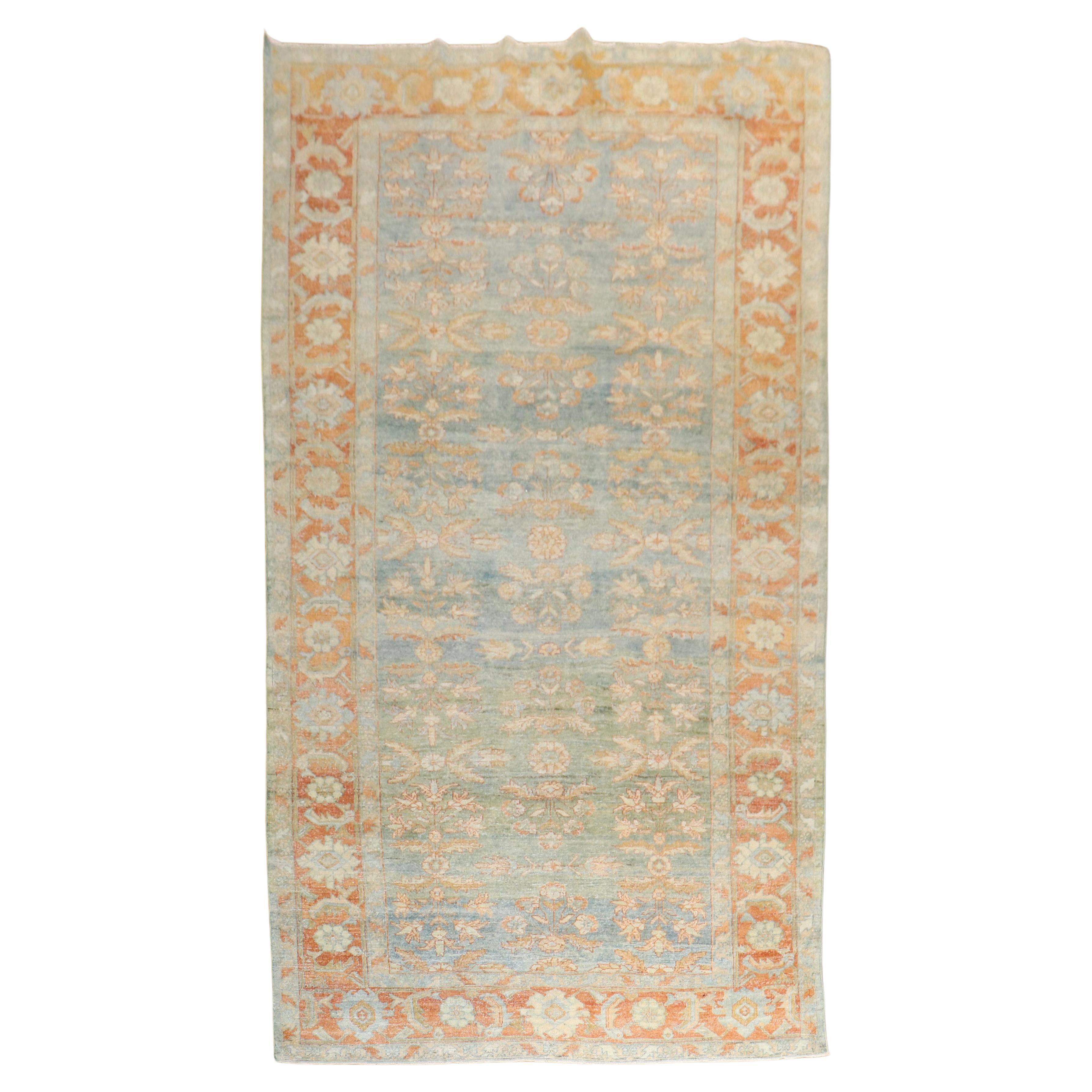 Light Blue Green Antique Persian Mahal Gallery Size Rug For Sale