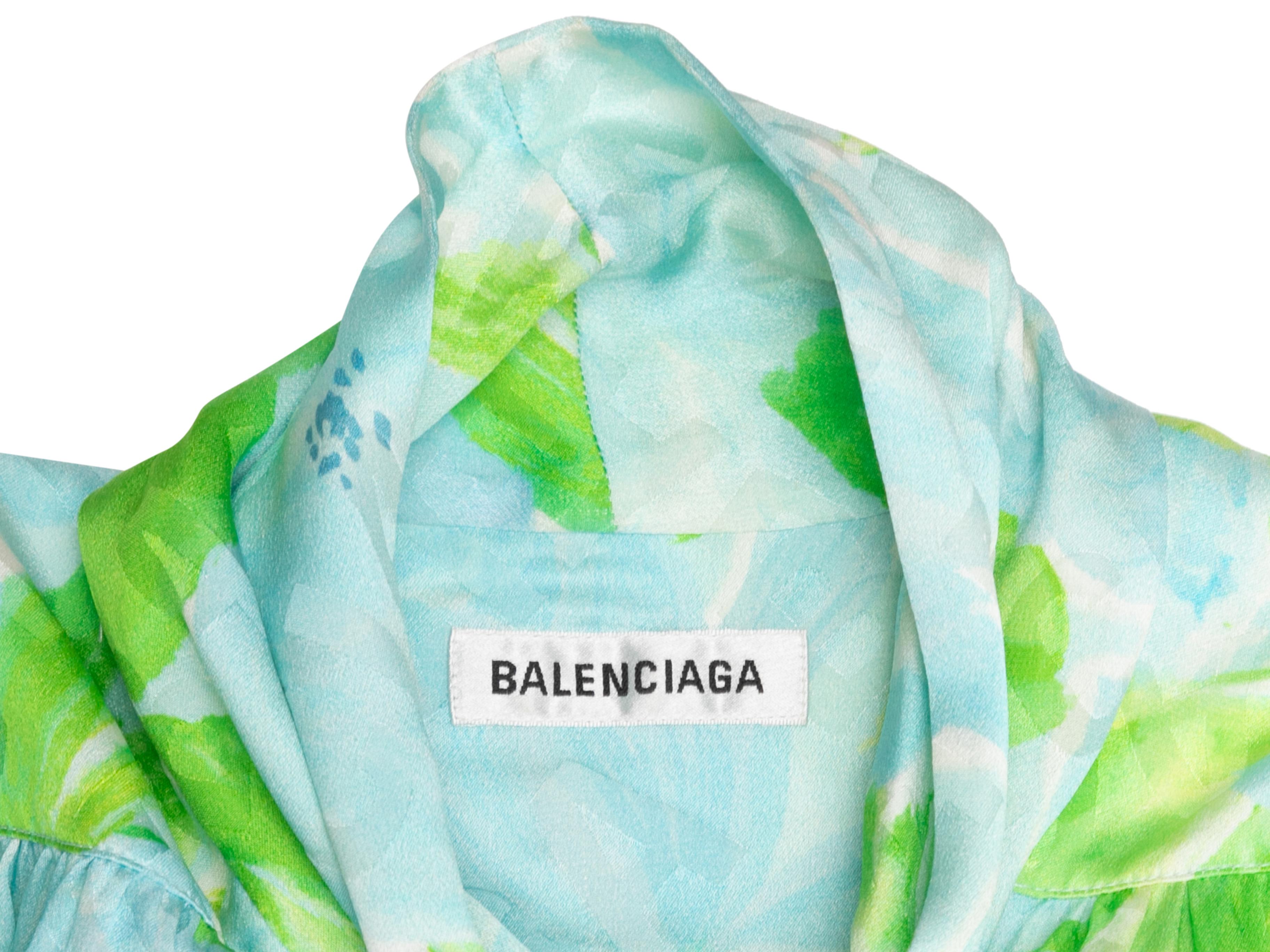 Men's Light Blue & Green Balenciaga 2019 Silk Logo Print Top For Sale