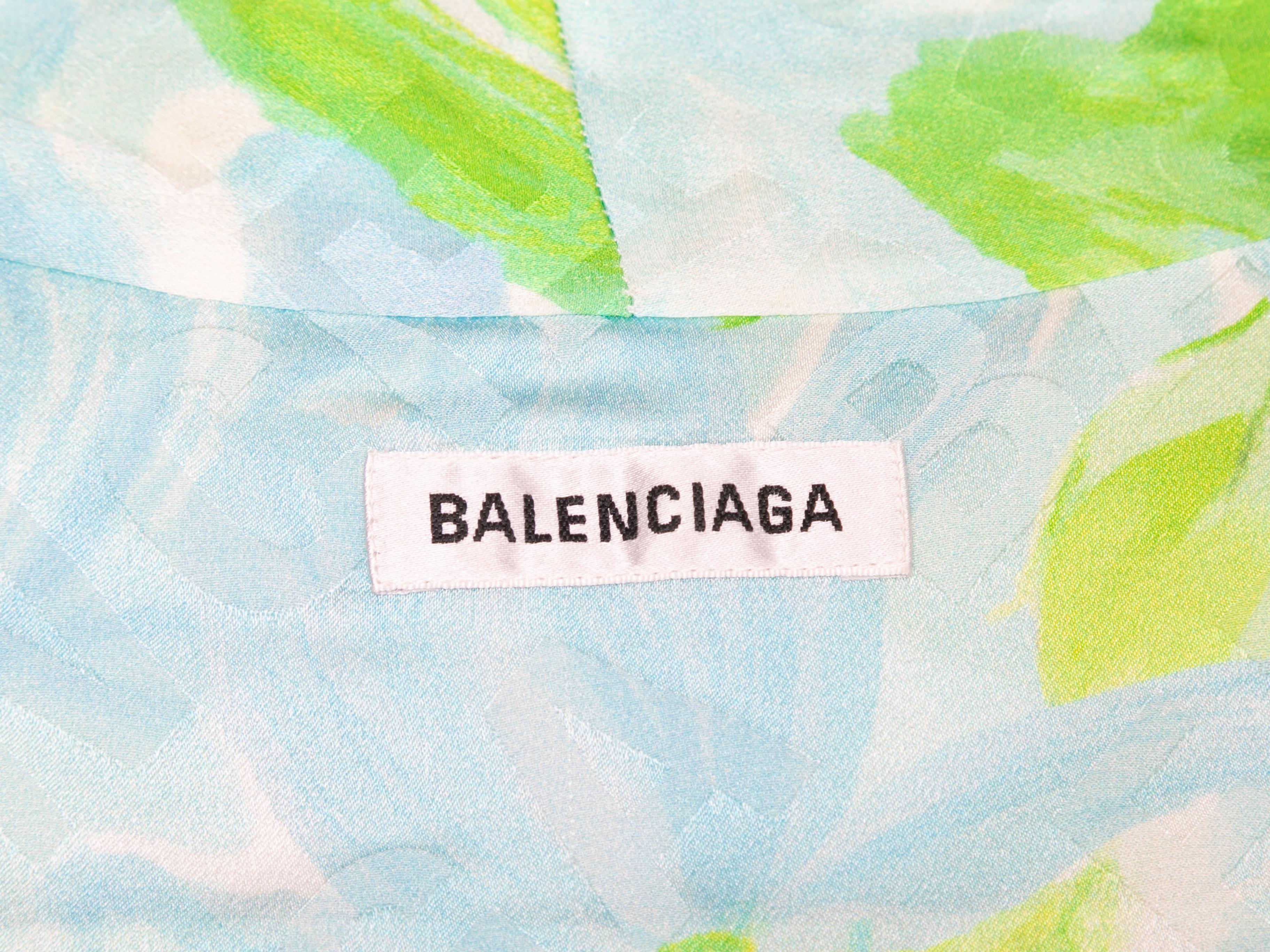 Light Blue & Green Balenciaga 2019 Silk Logo Print Top For Sale 1