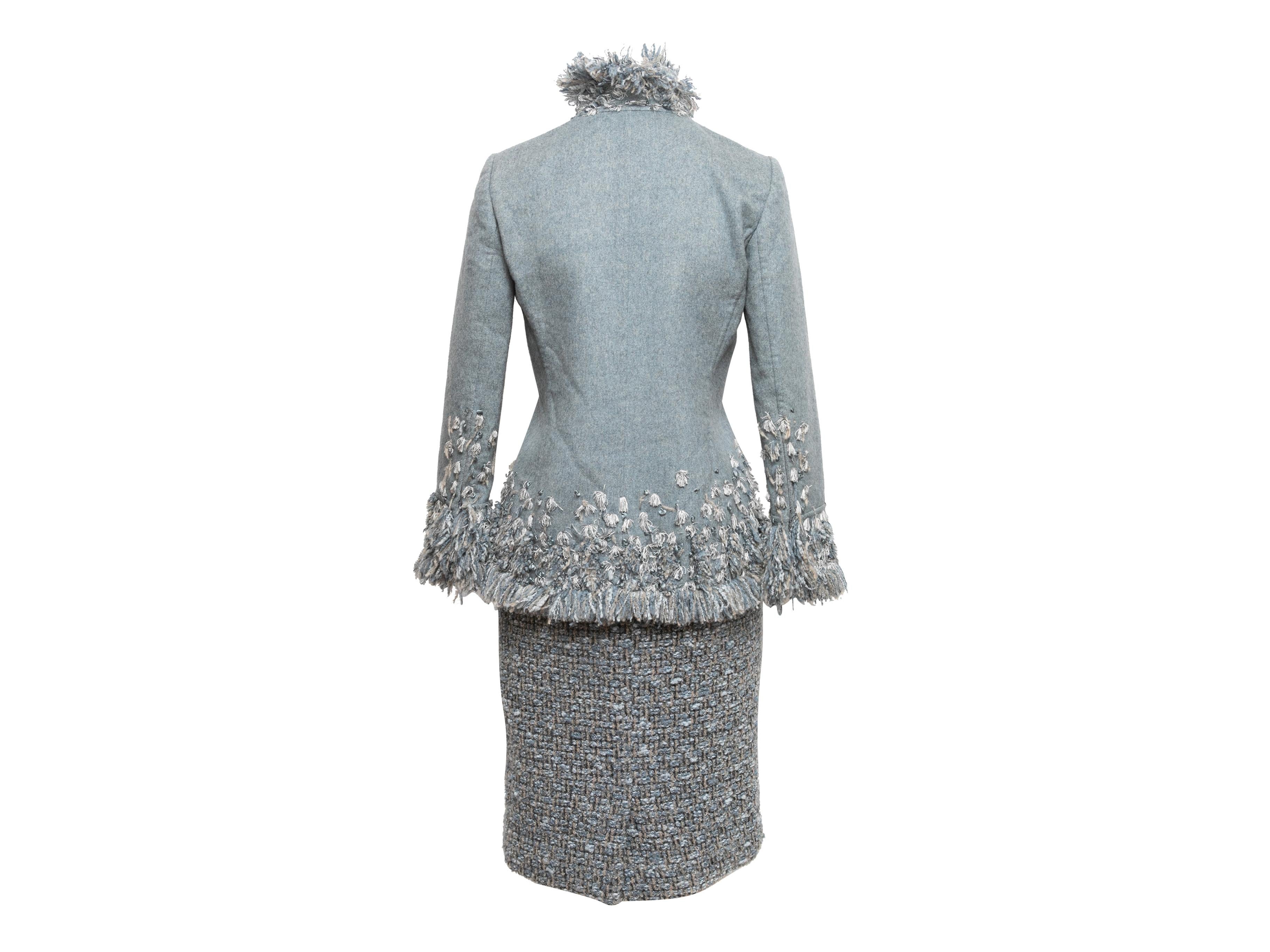 Light Blue & Grey Oscar de la Renta Wool & Cashmere Skirt Suit In Good Condition For Sale In New York, NY