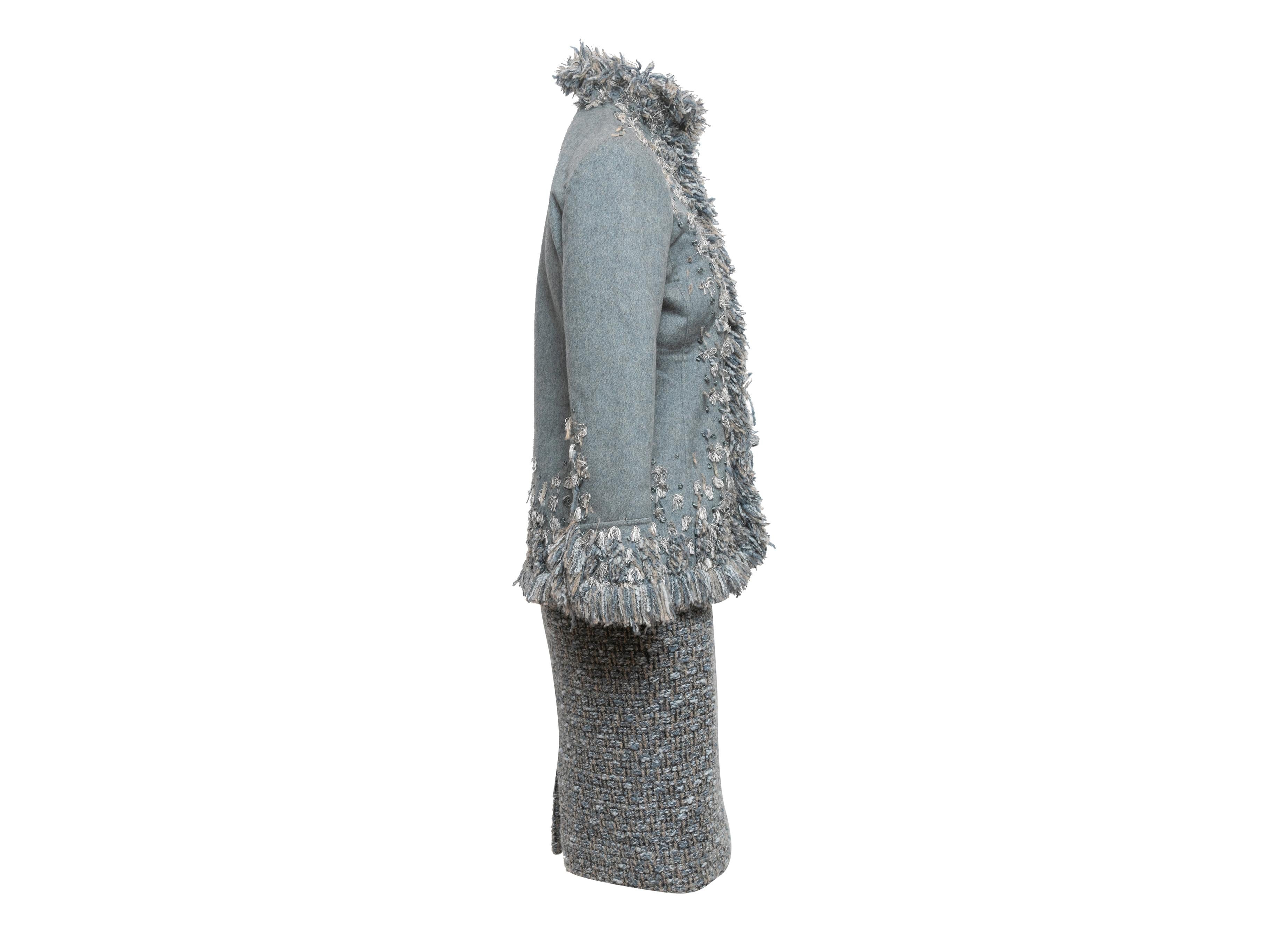 Women's Light Blue & Grey Oscar de la Renta Wool & Cashmere Skirt Suit For Sale