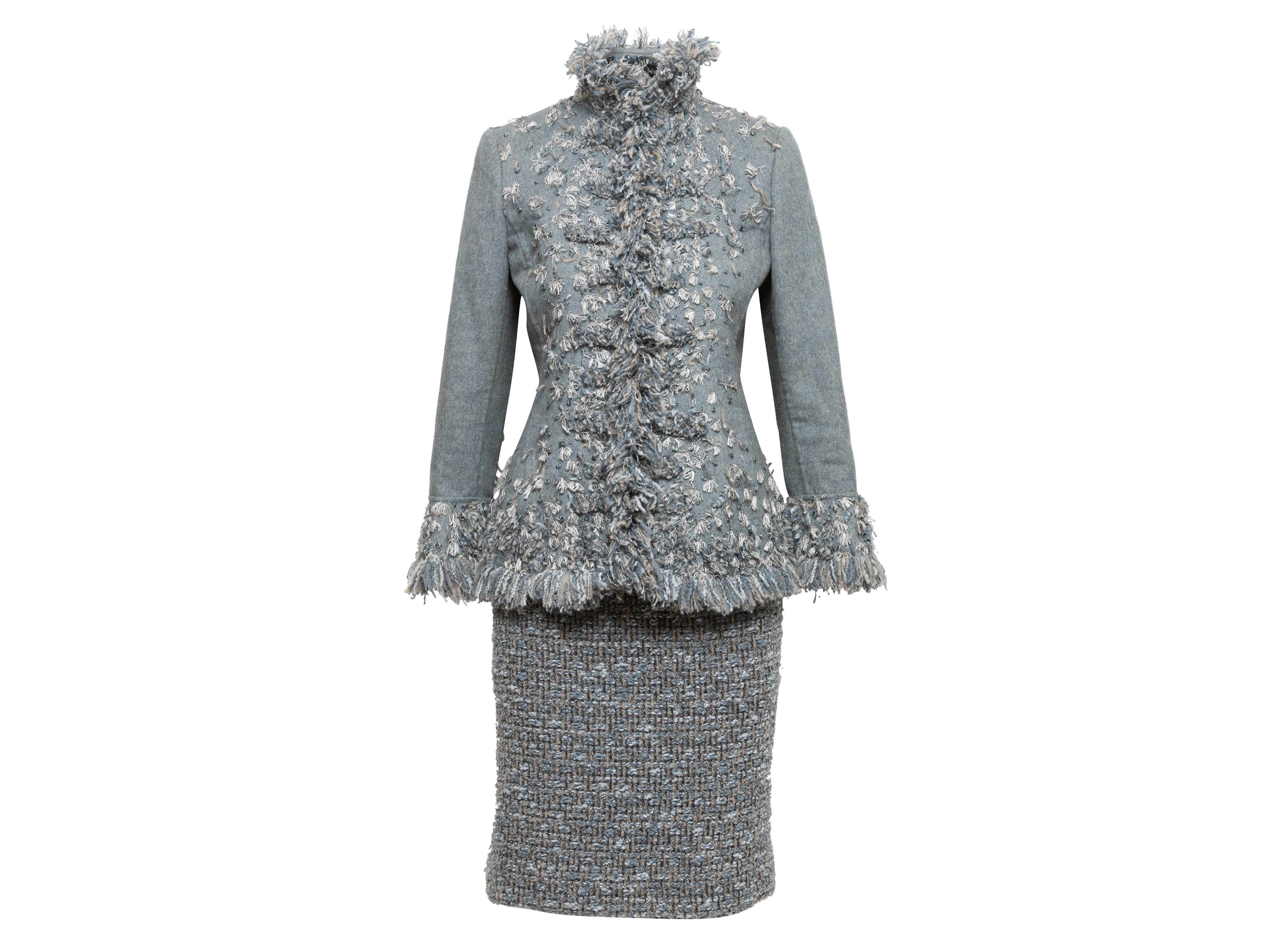 Light Blue & Grey Oscar de la Renta Wool & Cashmere Skirt Suit For Sale 1