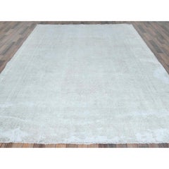 Light Blue Hand Knotted Worn Wool Distressed Look Vintage Zoroastrian Karman Rug