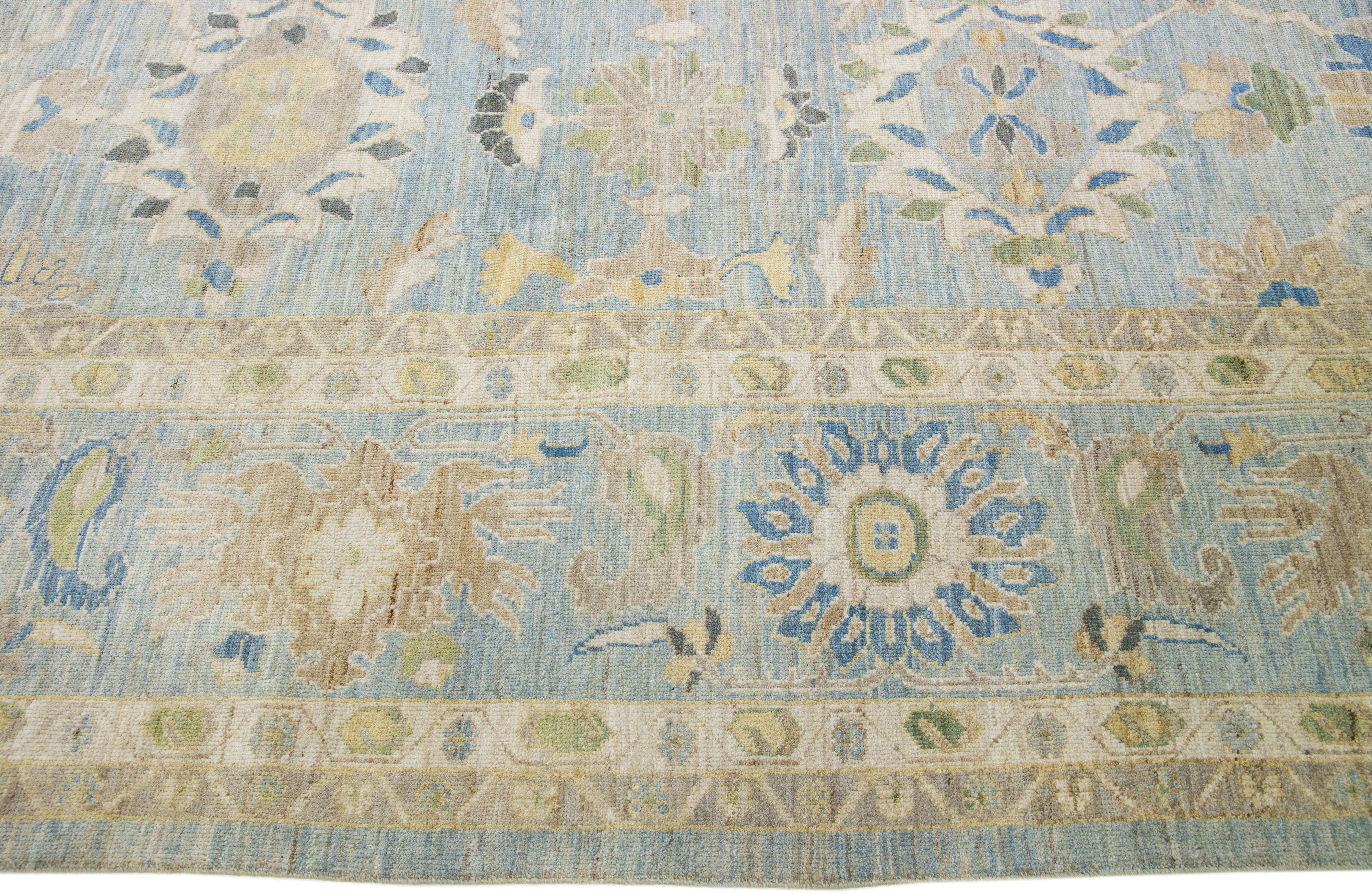 Light Blue Handmade Modern Sultanabad Oversize Wool Rug with Floral Motif In New Condition For Sale In Norwalk, CT