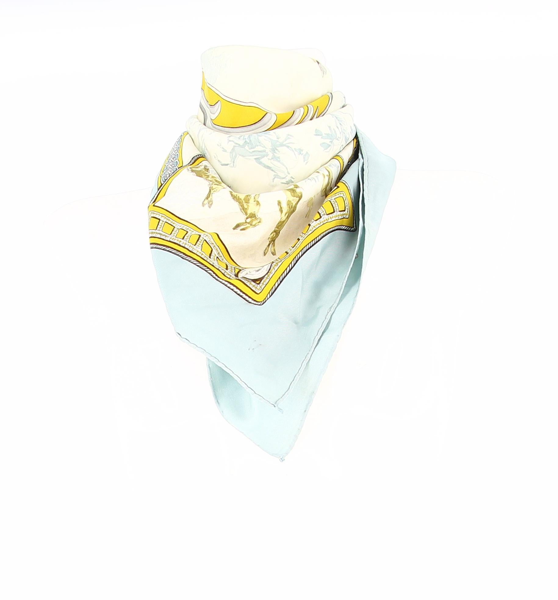Light Blue Hermes Silk Square Scarf In Good Condition In PARIS, FR