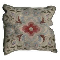 Light Blue Ivory French Provincial Floral Needlepoint Square Cushion Pillow