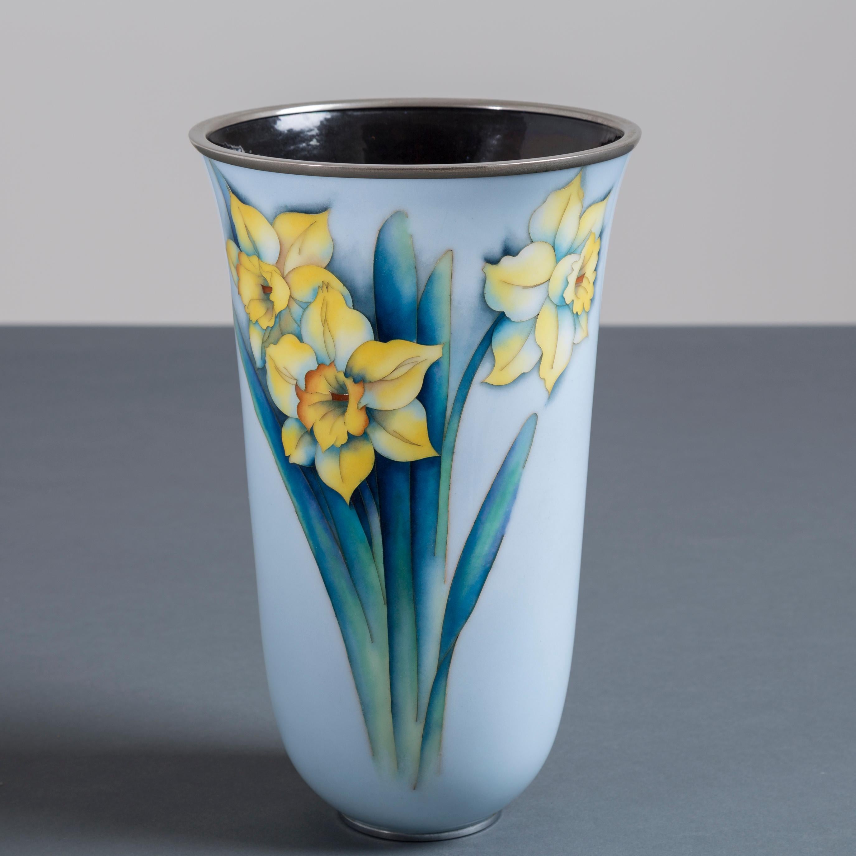 20th Century Light Blue Japanese Cloisonné Enamel Vase For Sale