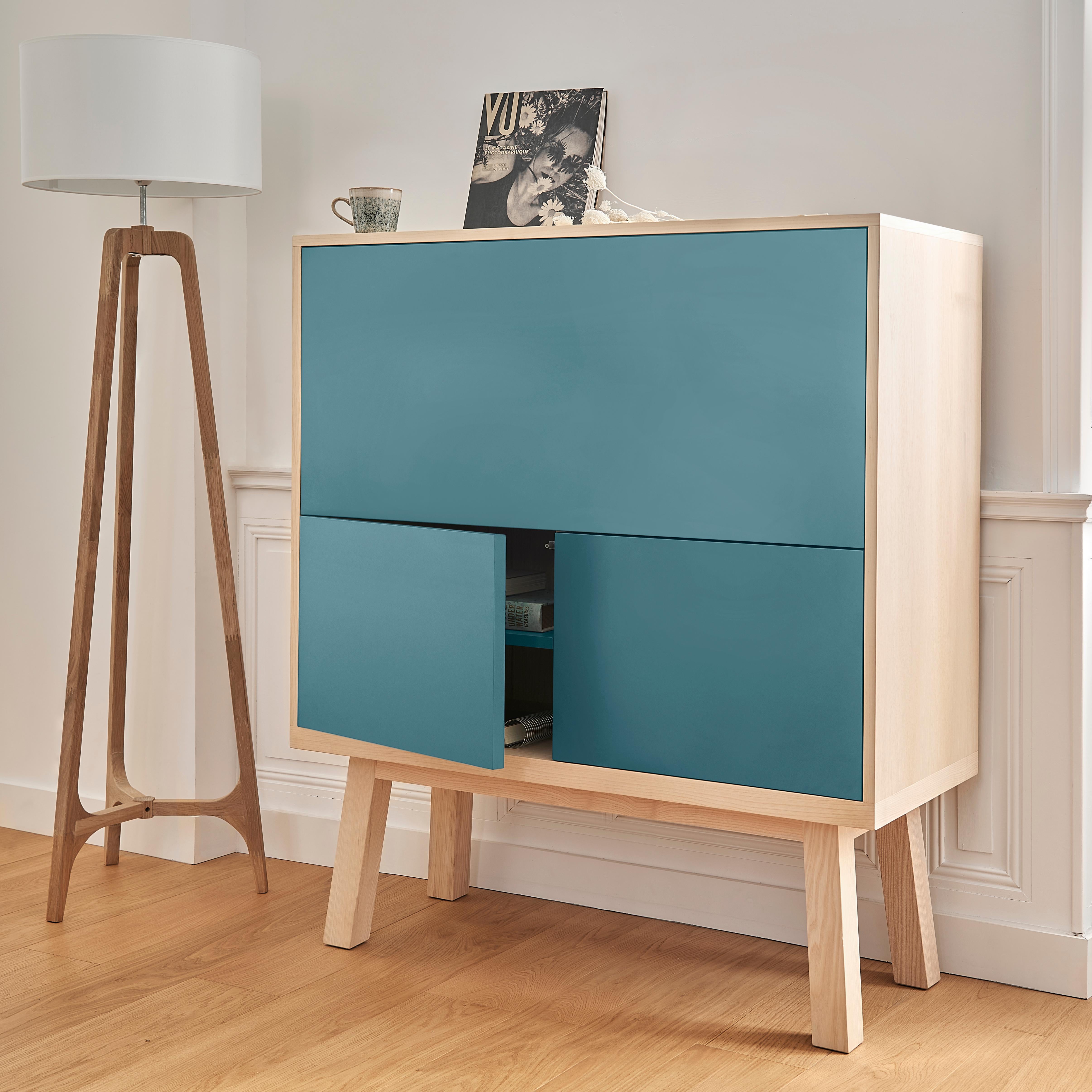 Scandinavian Modern Light Blue Large Secretaire with Storage Designed by Eric Gizard, Paris For Sale